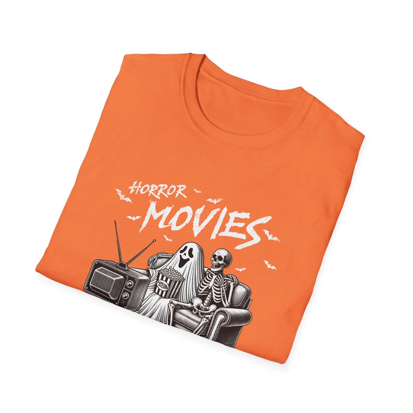 Horror Movies and Chill Unisex Softstyle T-Shirt -Movie Lover or Great Halloween Shirt