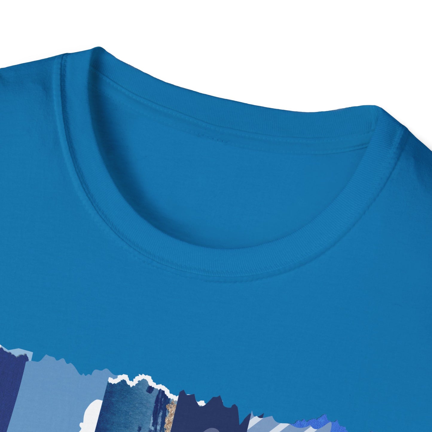 Monroe Blue Patchwork Unisex Softstyle T-Shirt - Perfect for Casual Wear & Gift Giving