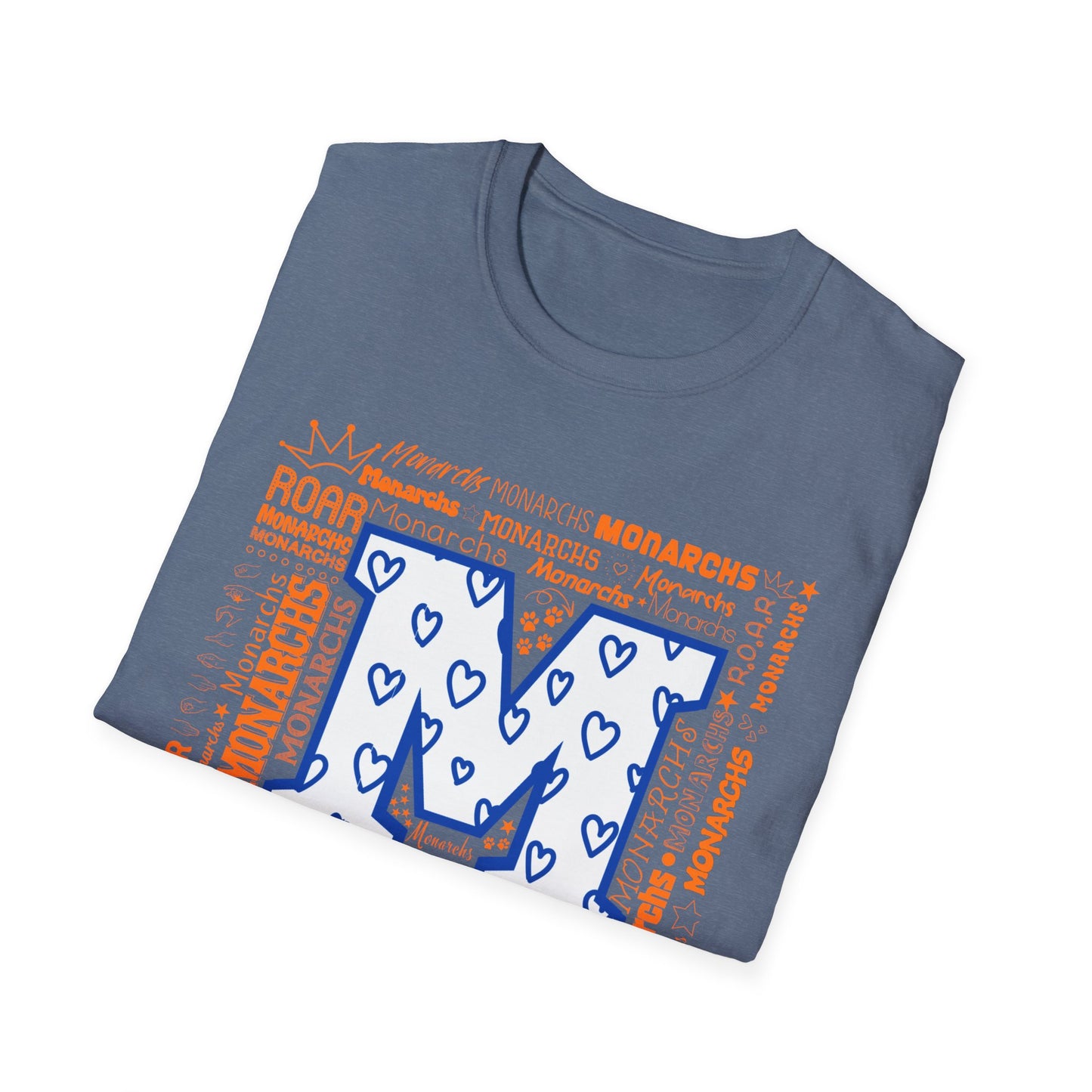 Blue Hearts M Monarch Unisex Softstyle T-Shirt - Monarchs ROAR Graphic Tee