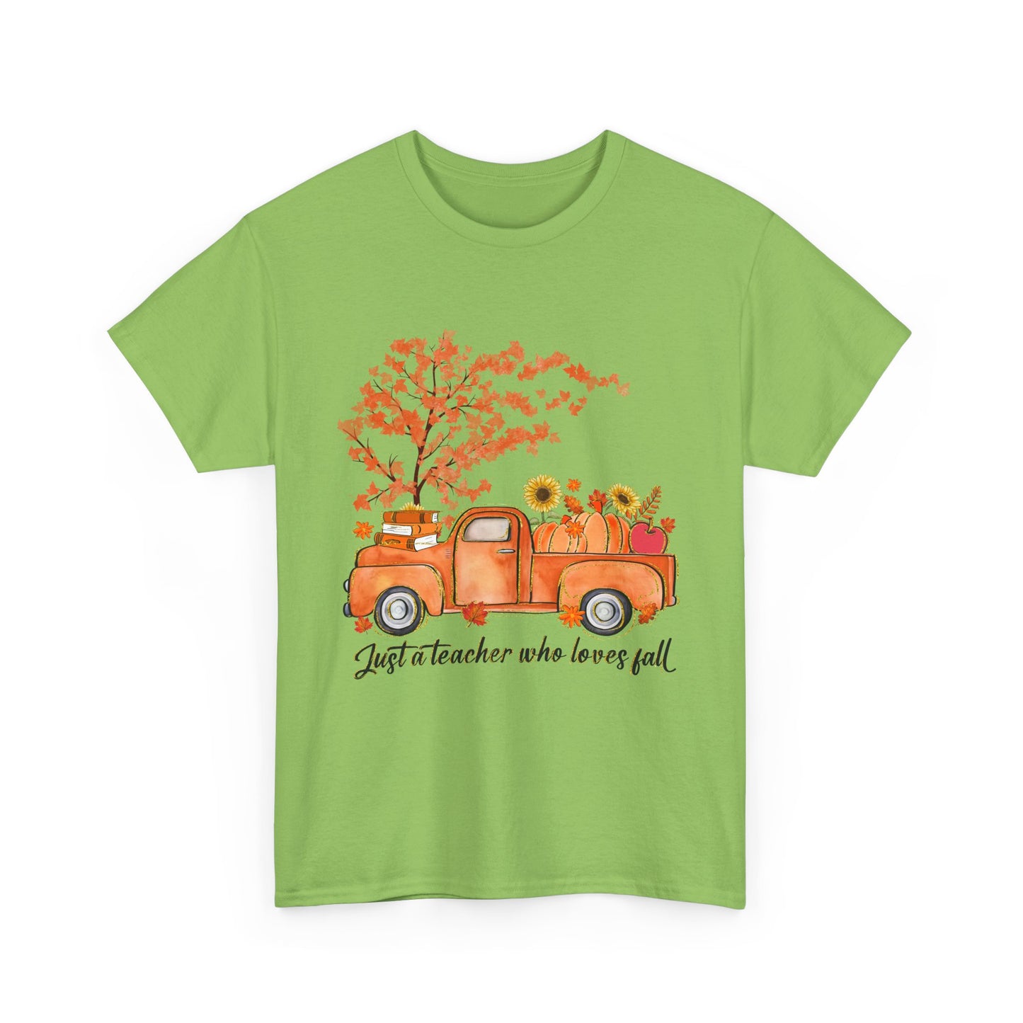 "Just a Teacher Who Loves Fall" Fall Teacher Unisex Heavy Cotton Tee - Perfect for Autumn Celebrations