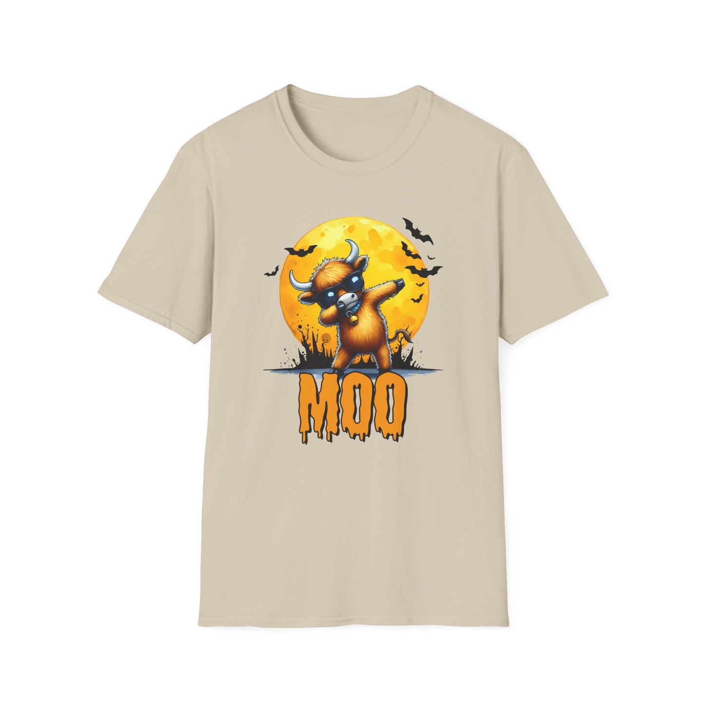 Dabbing Funny Halloween Cow T-Shirt - Unisex Softstyle Tee for Spooky Season