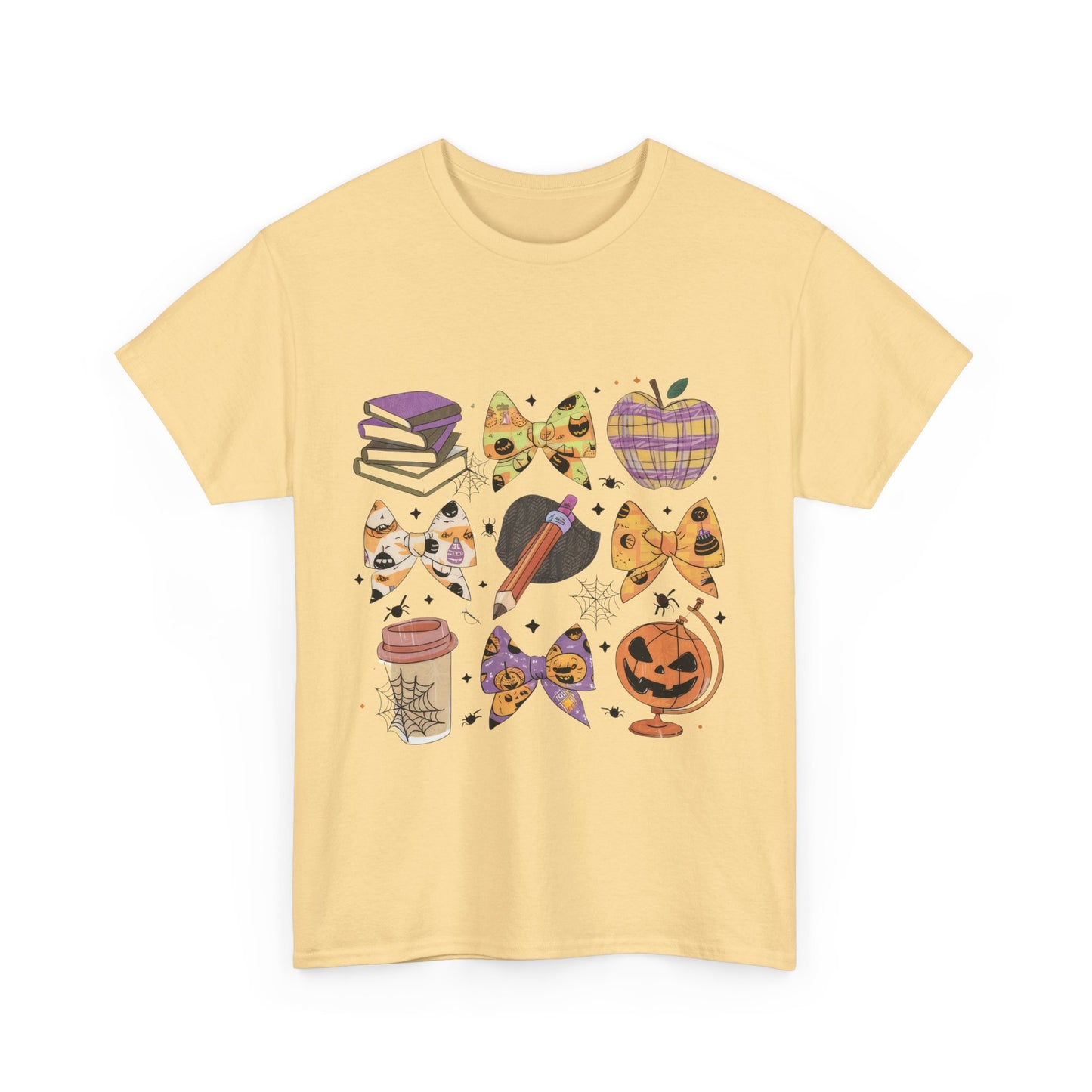 Cute Cat & Pumpkin Halloween School Teacher Unisex Heavy Cotton Tee