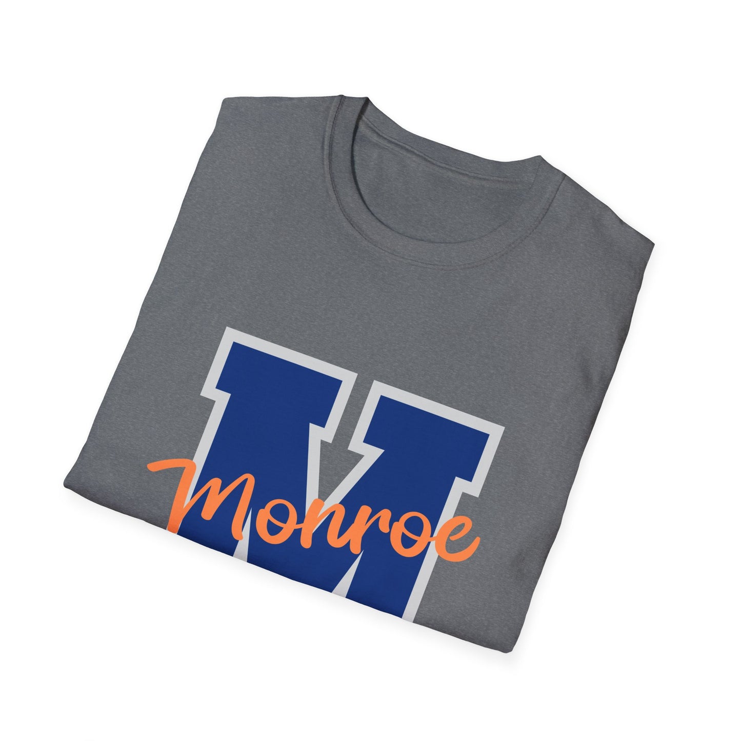 Monroe M Blue Orange Monroe Unisex Softstyle T-Shirt - Casual Comfort & Custom Style
