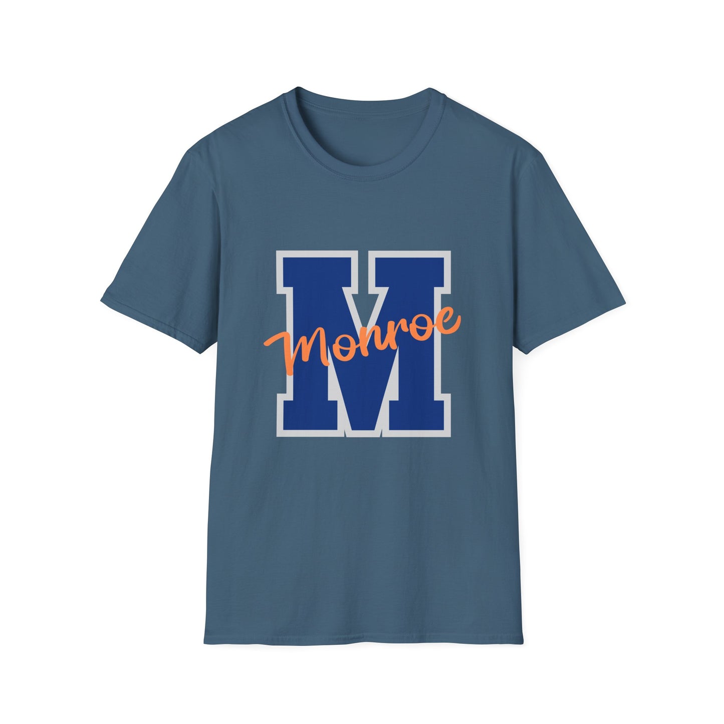 Monroe M Blue Orange Monroe Unisex Softstyle T-Shirt - Casual Comfort & Custom Style