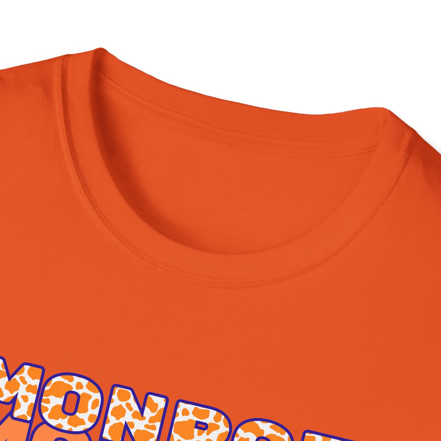 Monroe Cow Print Orange Graphic Unisex Softstyle T-Shirt - Casual Blue Tee for Every Occasion