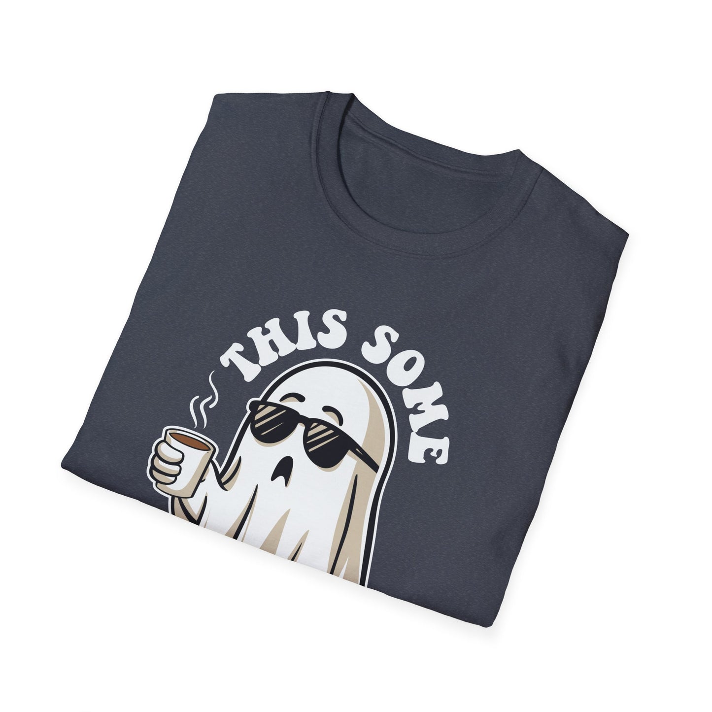 Cool Ghost Sipping Coffee Halloween "Boo Sheet" Unisex Softstyle T-Shirt