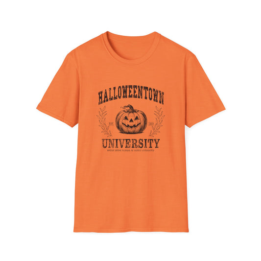 Halloween University Pumpkin Graphic T-Shirt for Fall Celebrations