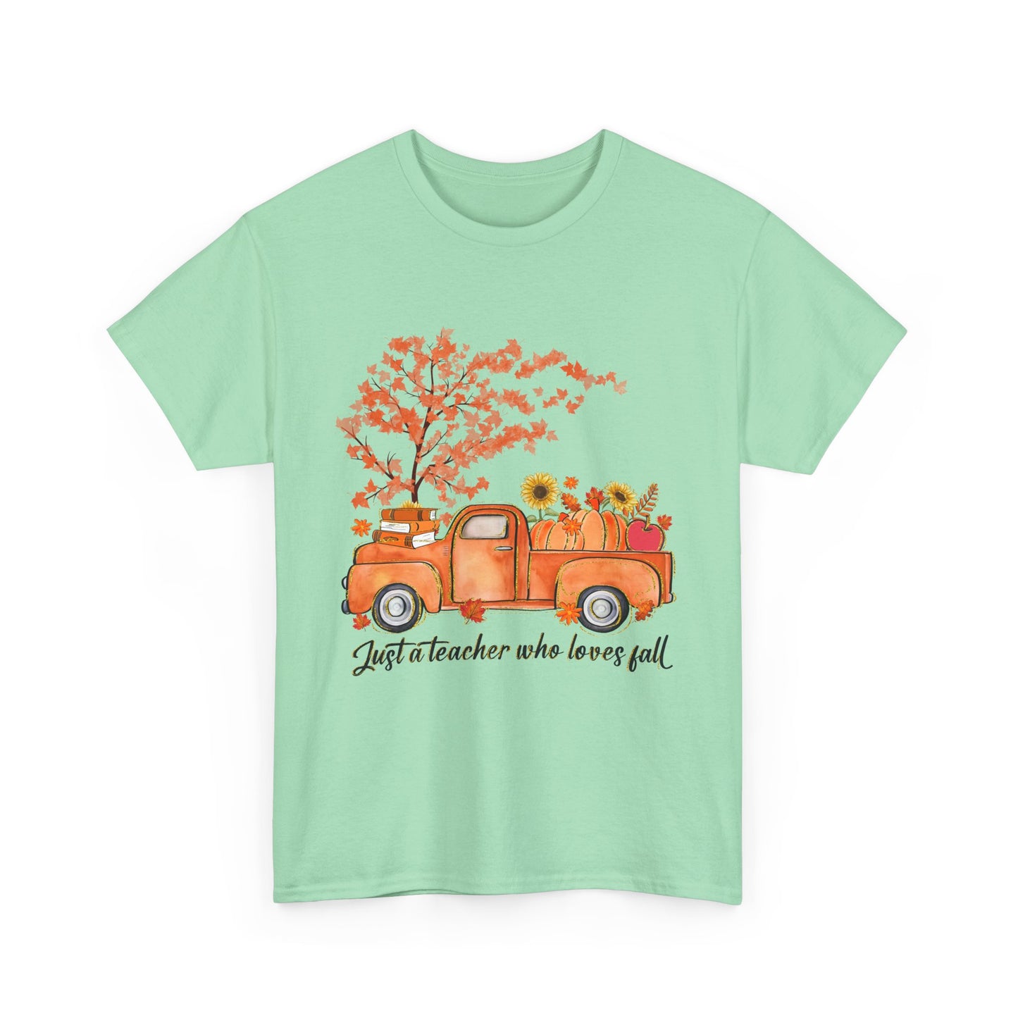 "Just a Teacher Who Loves Fall" Fall Teacher Unisex Heavy Cotton Tee - Perfect for Autumn Celebrations