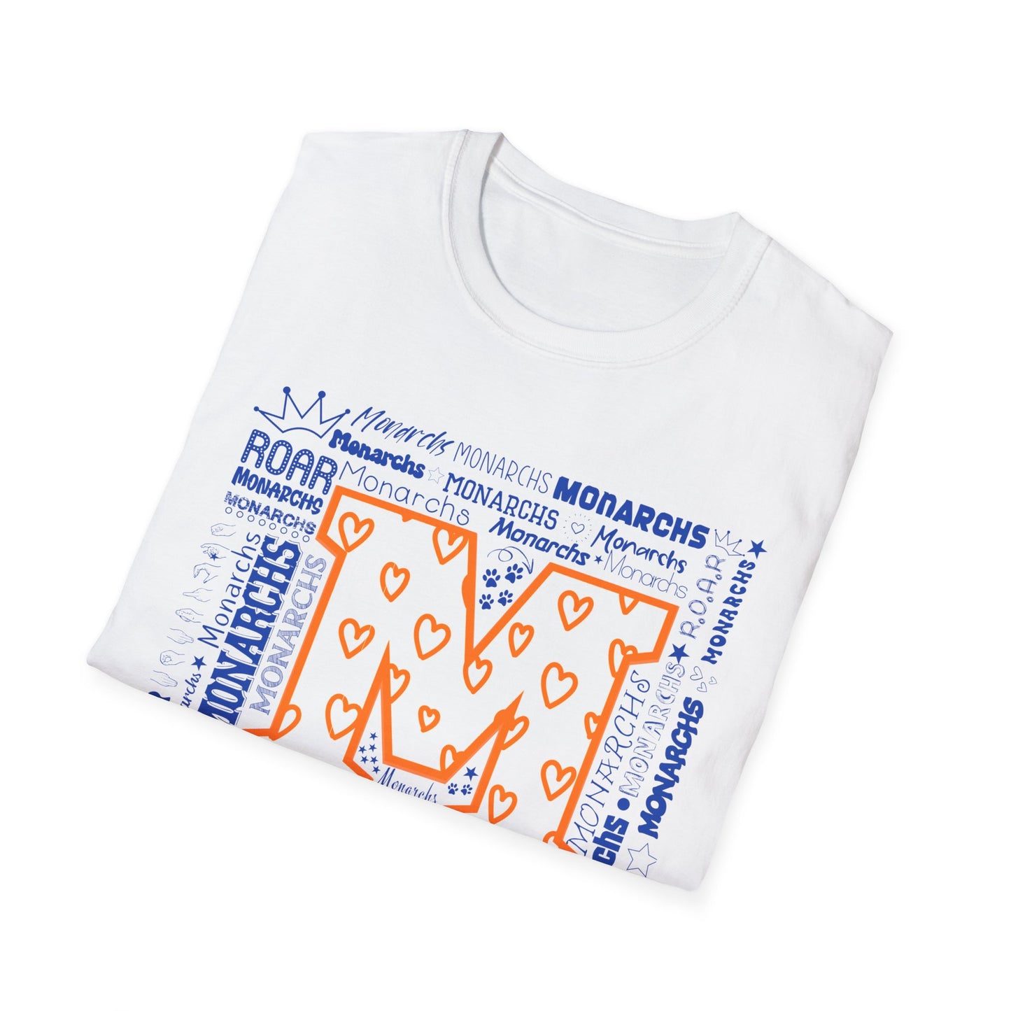 Orange Hearts M Monarch Unisex Softstyle T-Shirt - Perfect for School Spirit and Celebrations