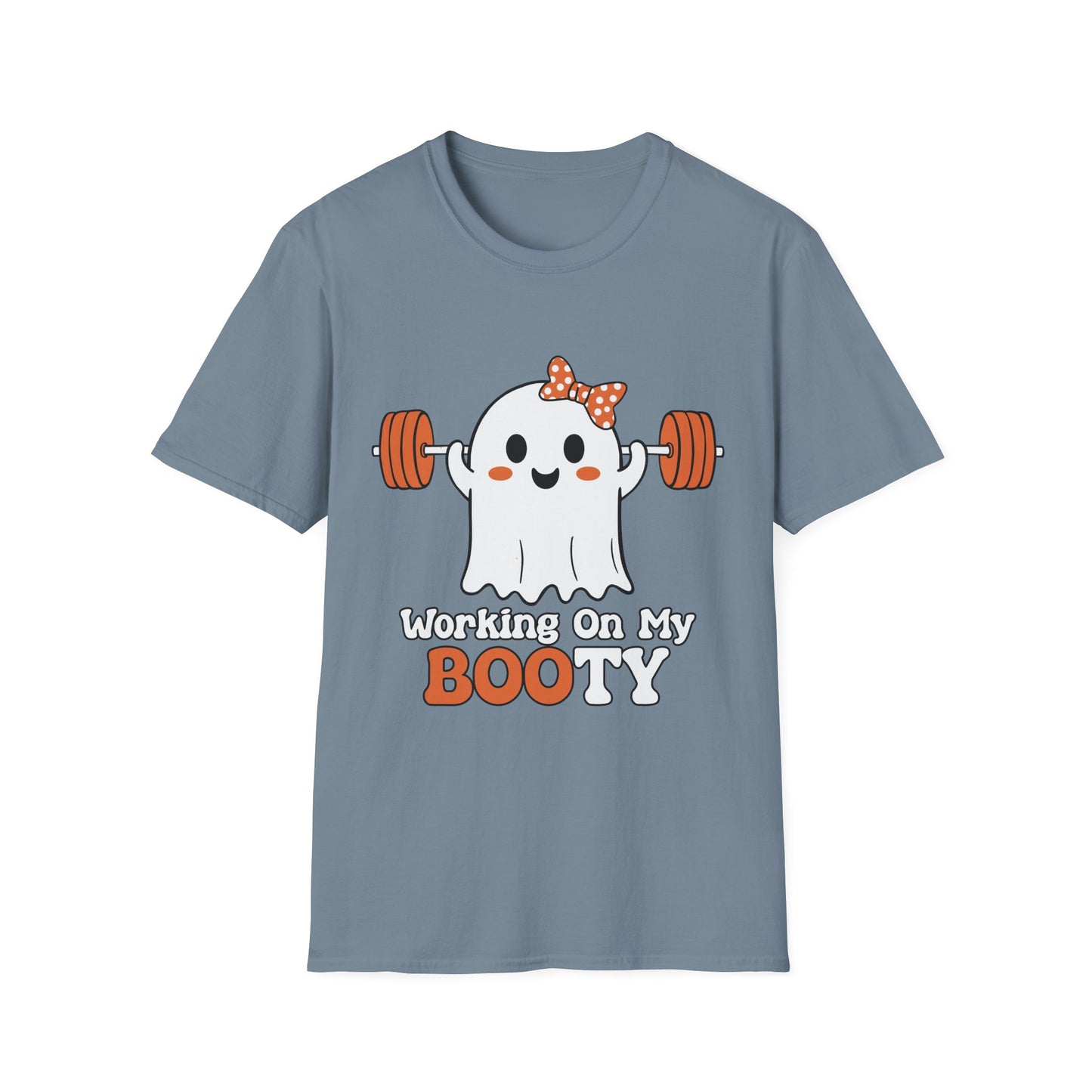 Funny Ghost Workout T-Shirt - "Working On My BOOTY" Halloween Tee