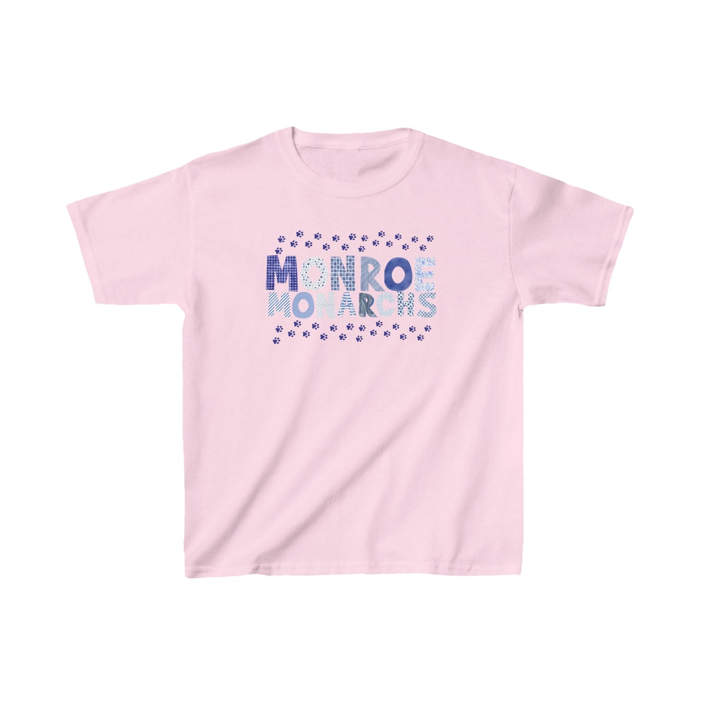 Kids Monroe Monarchs Blue Patterns Double Paw Prints Heavy Cotton™ Tee - Fun & Vibrant Green Tee for Little Champions