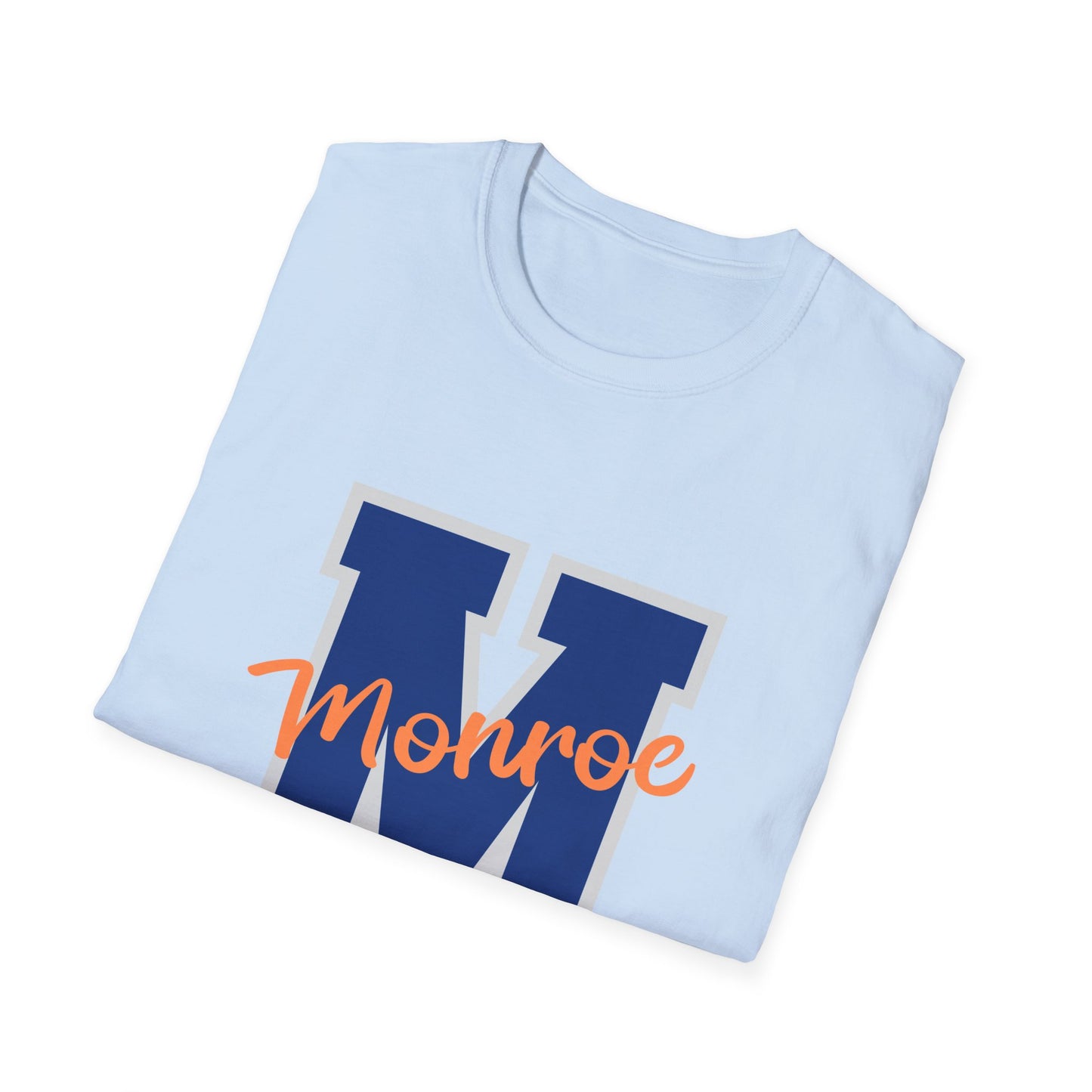 Monroe M Blue Orange Monroe Unisex Softstyle T-Shirt - Casual Comfort & Custom Style