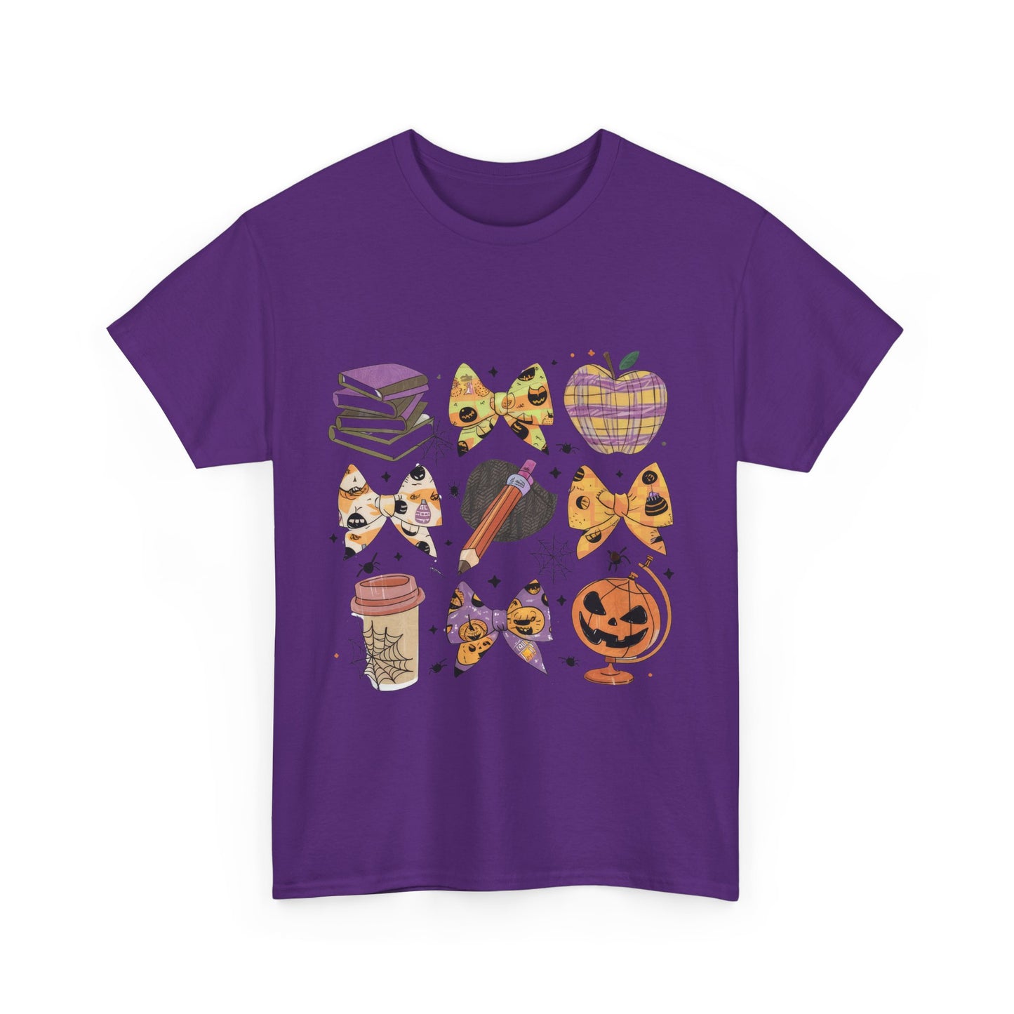 Cute Cat & Pumpkin Halloween School Teacher Unisex Heavy Cotton Tee