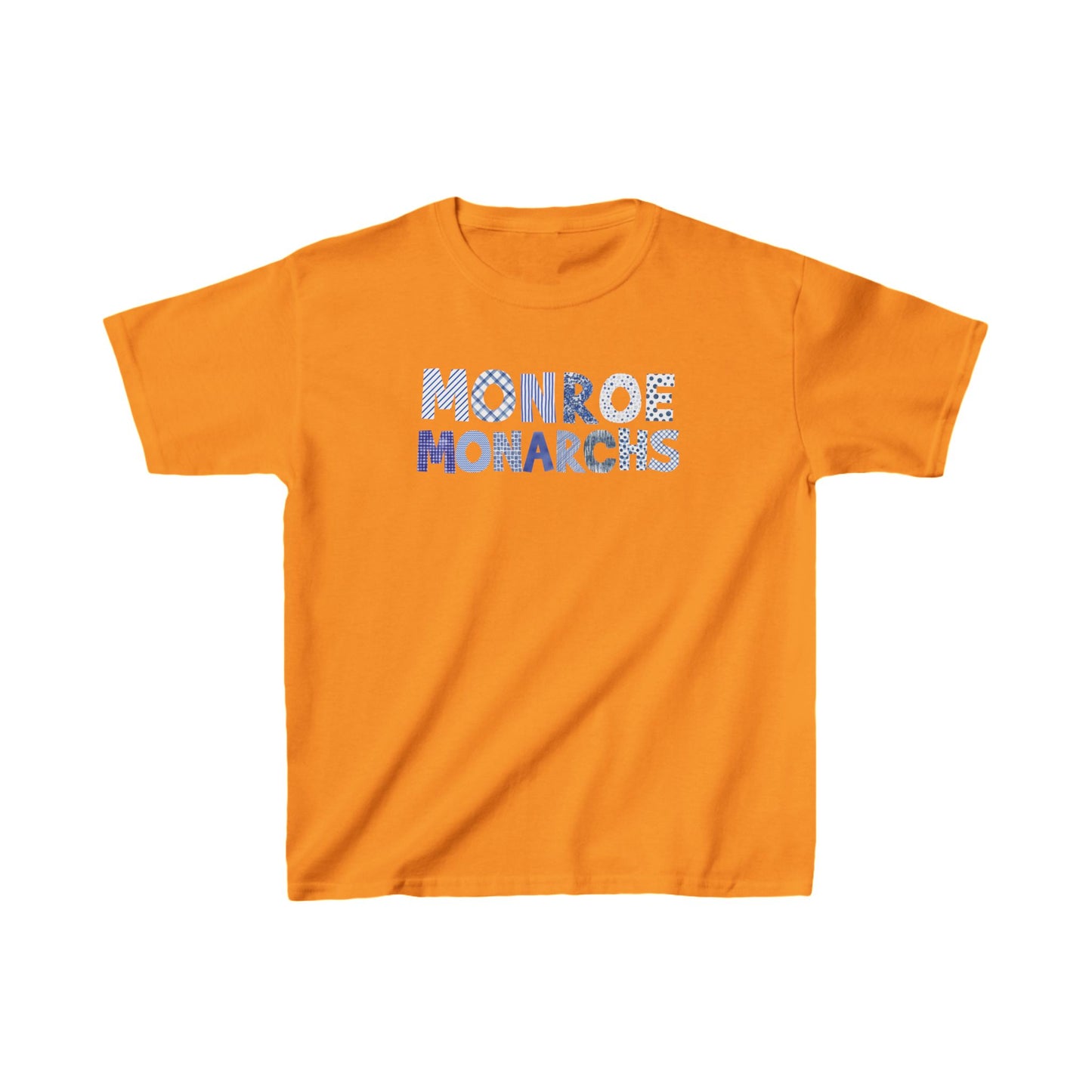 Kids Monroe Monarchs Blue Patterns Heavy Cotton Tee - Unique, Comfortable, Perfect for Celebrations!