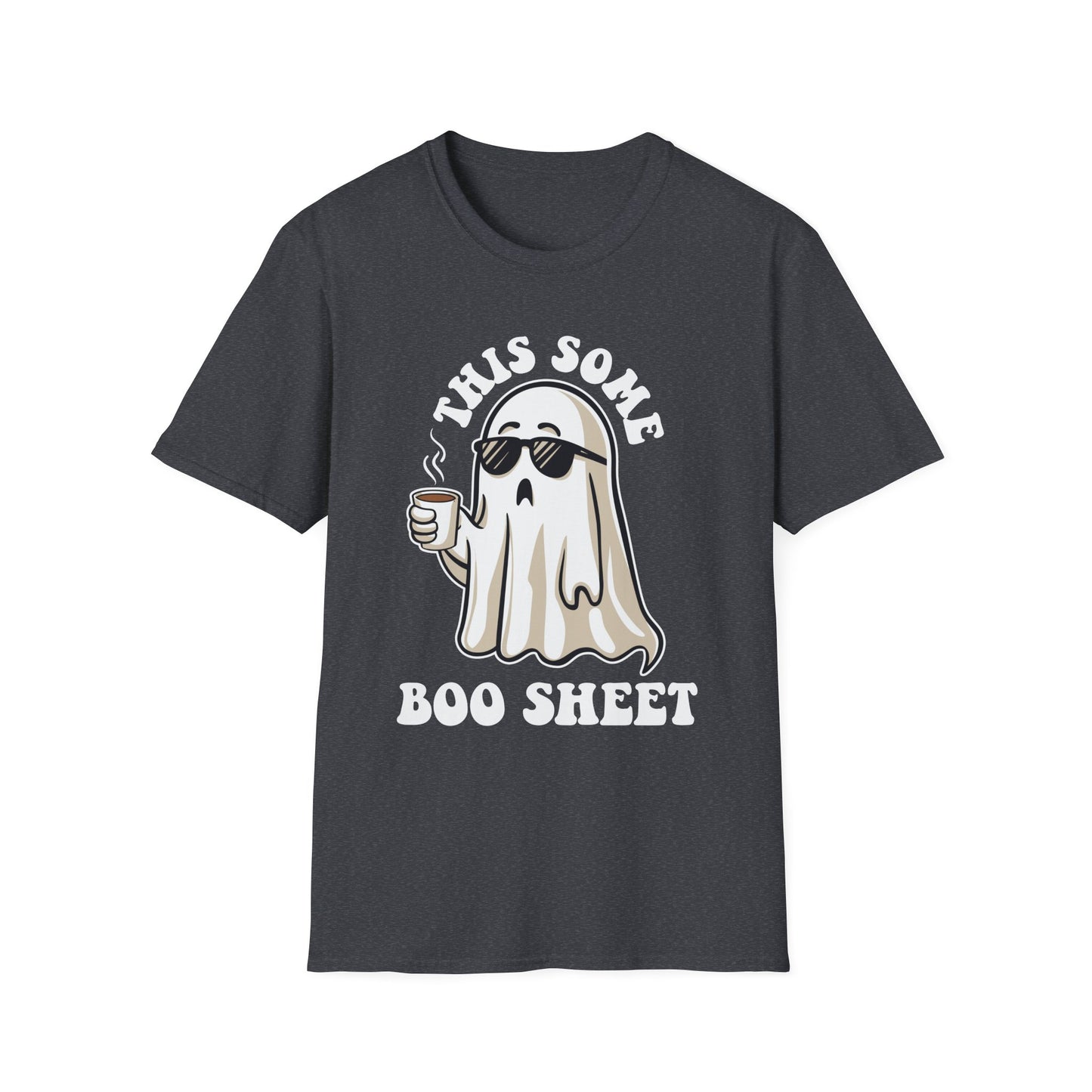 Cool Ghost Sipping Coffee Halloween "Boo Sheet" Unisex Softstyle T-Shirt