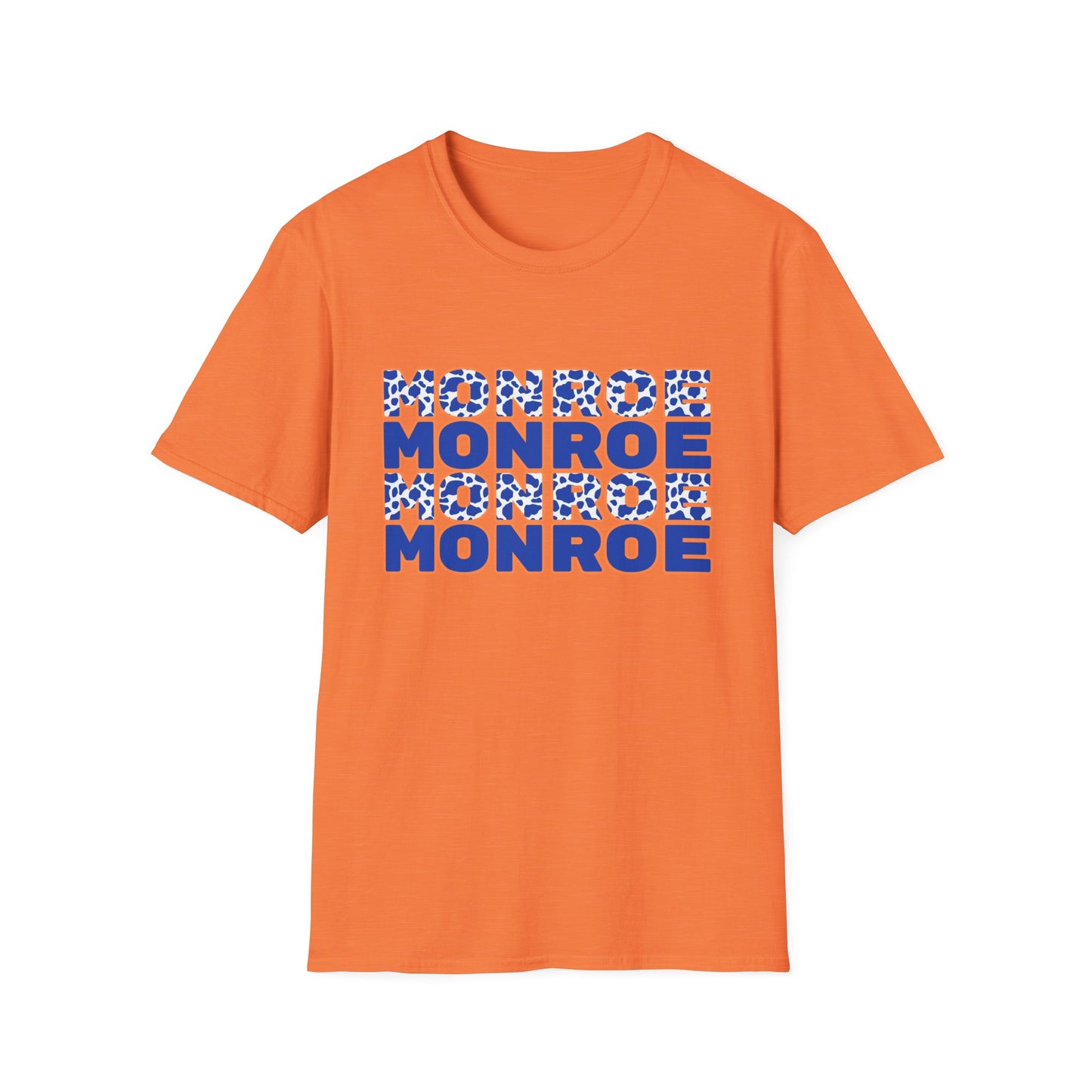 Monroe Graphic Blue Cow Print Unisex Softstyle T-Shirt - Casual Everyday Wear