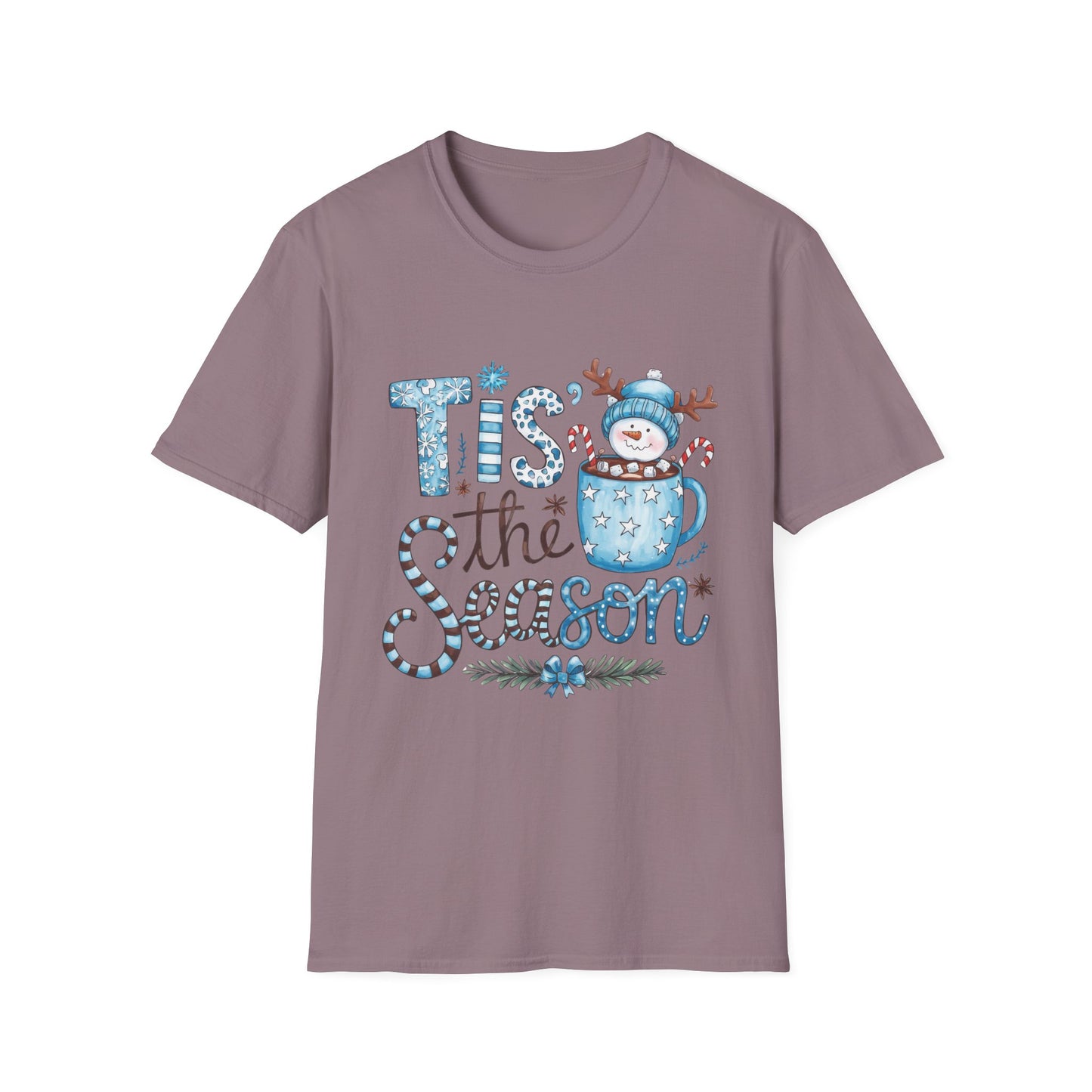 'Tis the Season Unisex Softstyle T-Shirt - Festive Holiday Tee with Snowman Design