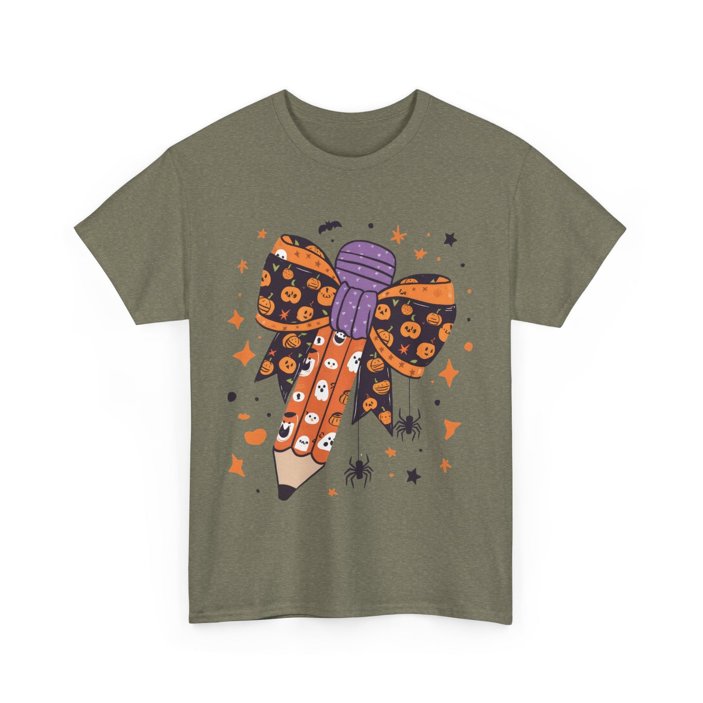 Halloween Pencil Bow School Teacher Unisex Heavy Cotton Tee