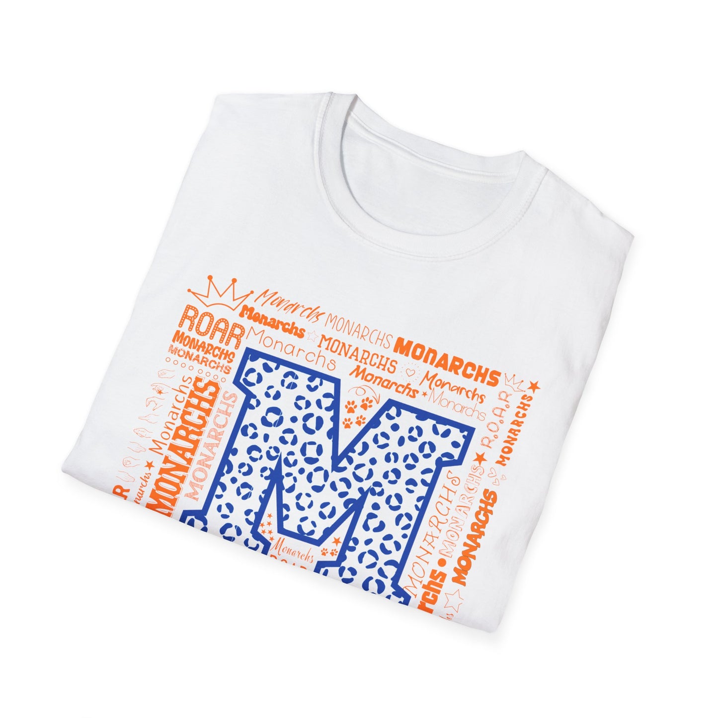 Blue Leopard M Monarchs Roar Unisex Softstyle T-Shirt - Fun Leopard Print Design