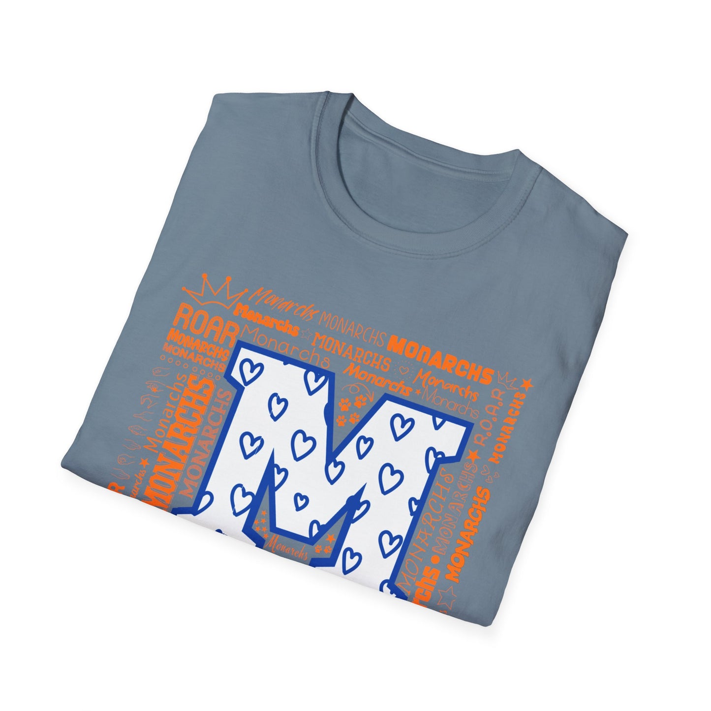 Blue Hearts M Monarch Unisex Softstyle T-Shirt - Monarchs ROAR Graphic Tee