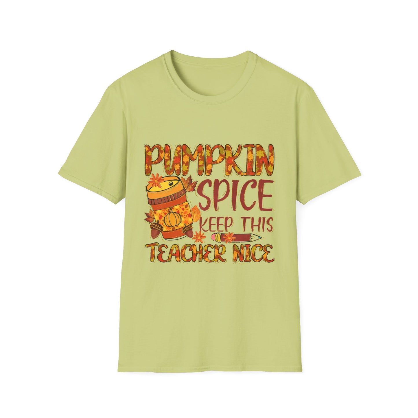 "Pumpkin Spice Keeps this Teacher Nice" Fall Teacher Unisex Softstyle T-Shirt