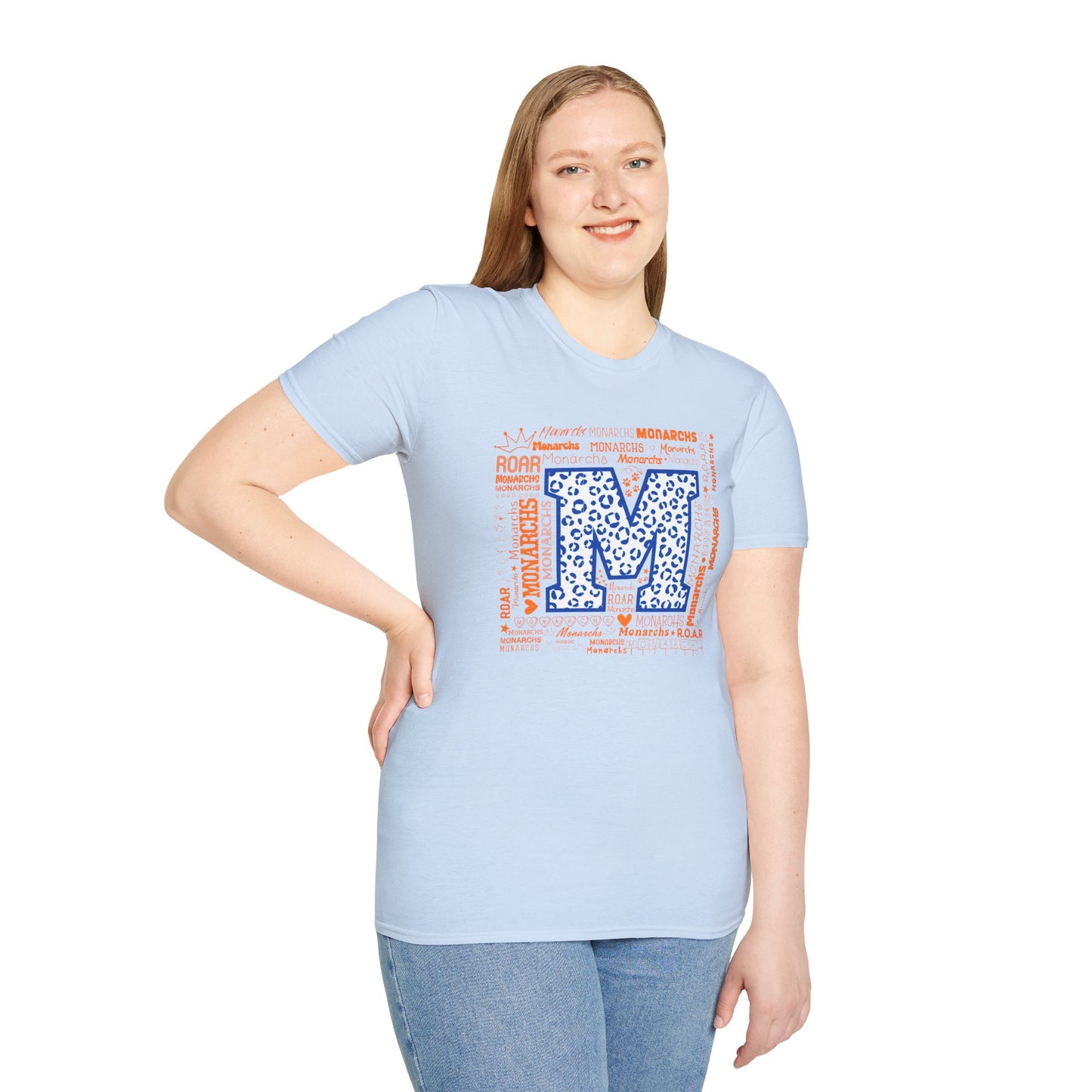 Blue Leopard M Monarchs Roar Unisex Softstyle T-Shirt - Fun Leopard Print Design