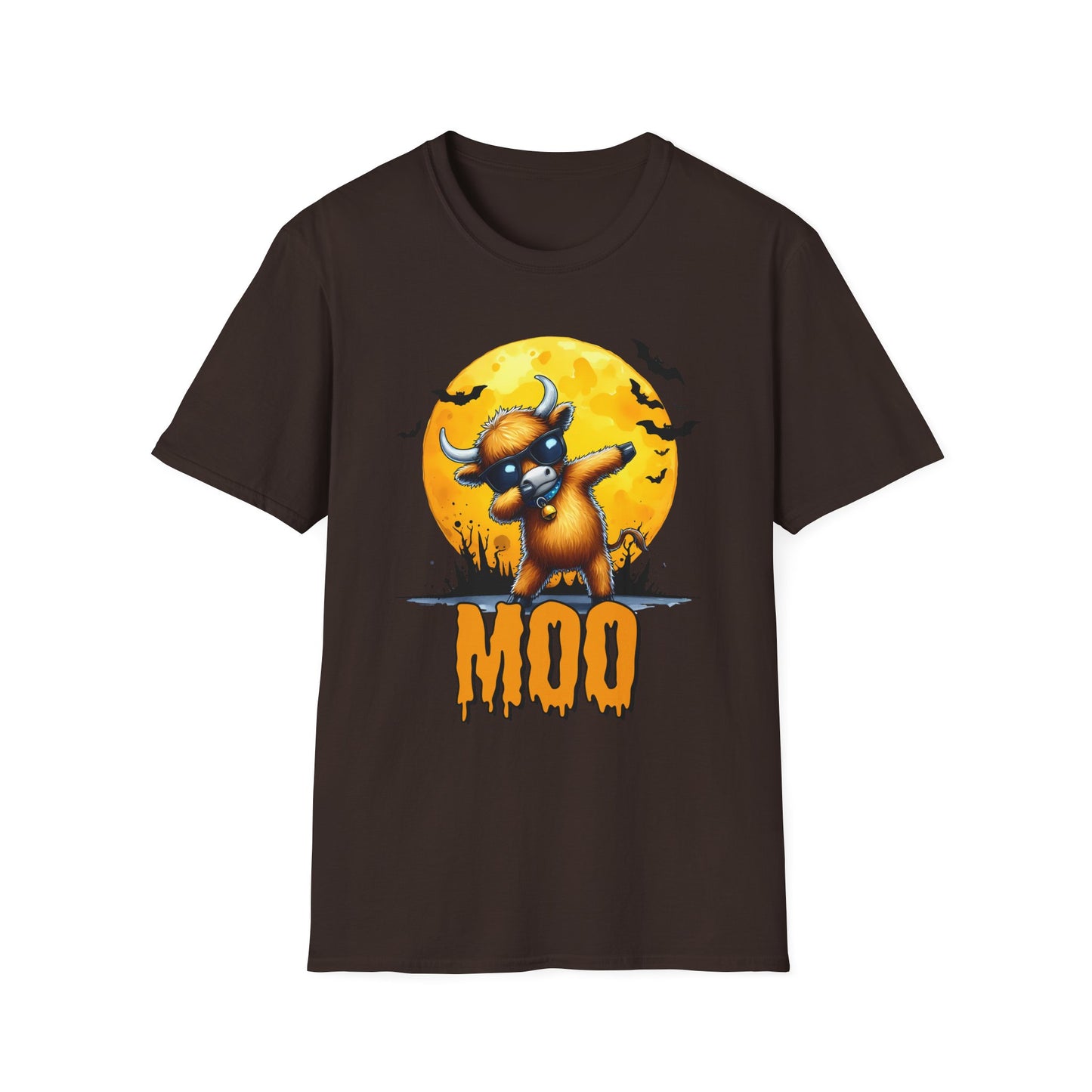 Dabbing Funny Halloween Cow T-Shirt - Unisex Softstyle Tee for Spooky Season