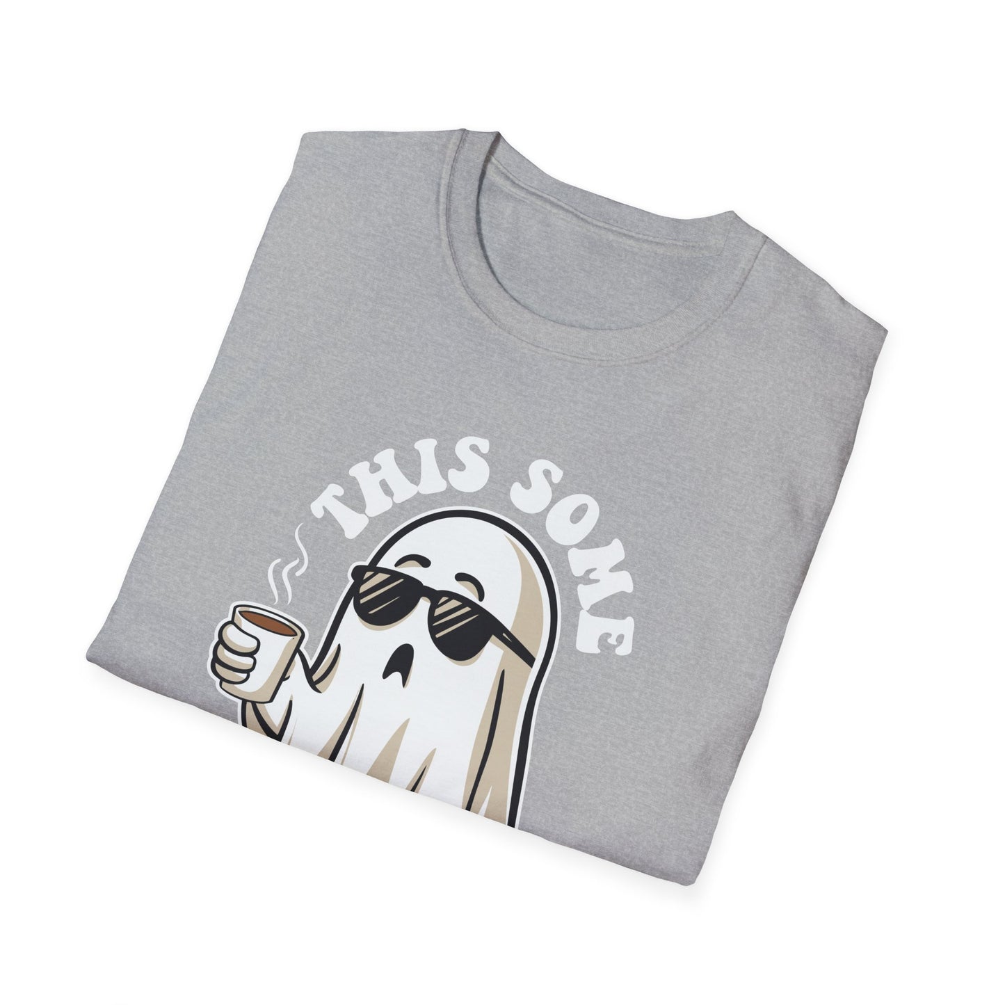 Cool Ghost Sipping Coffee Halloween "Boo Sheet" Unisex Softstyle T-Shirt