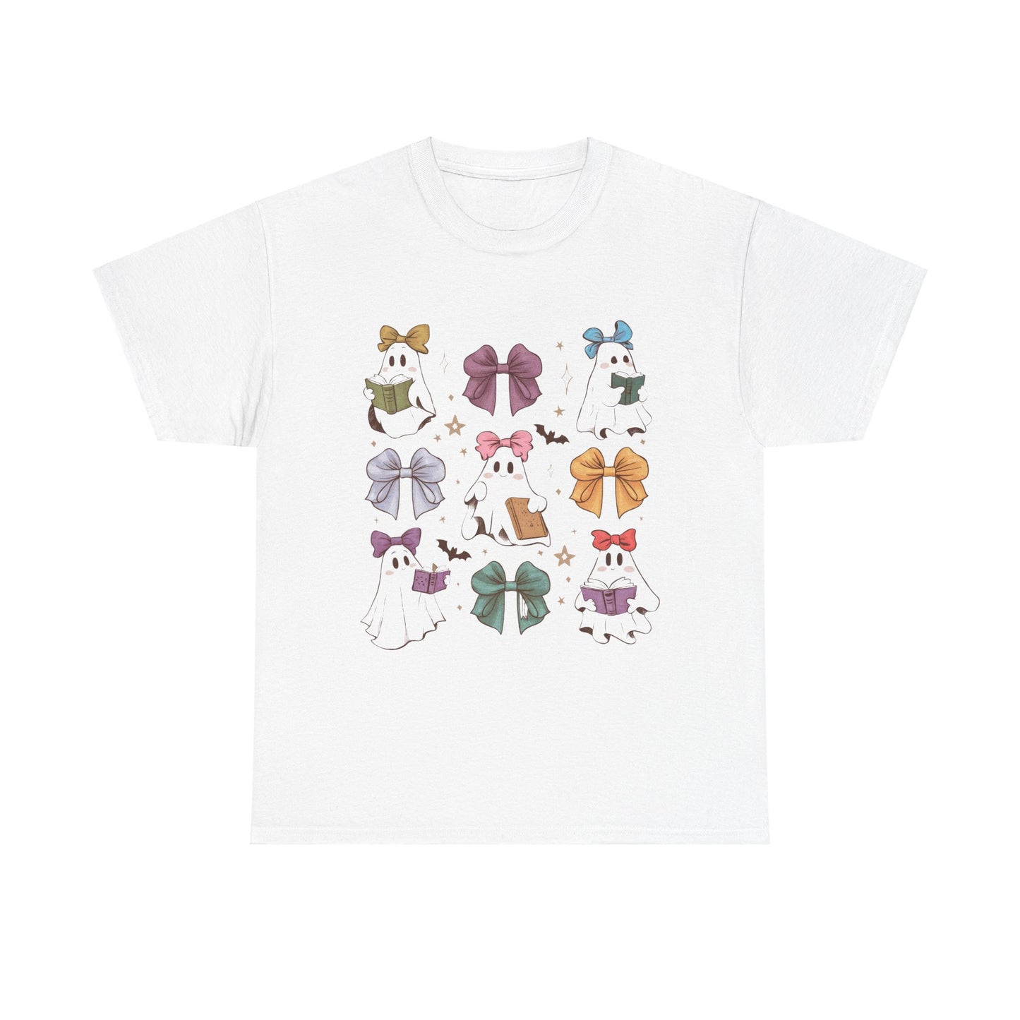Cute Ghosts & Bows Unisex Heavy Cotton Tee for School Teachers on Halloween