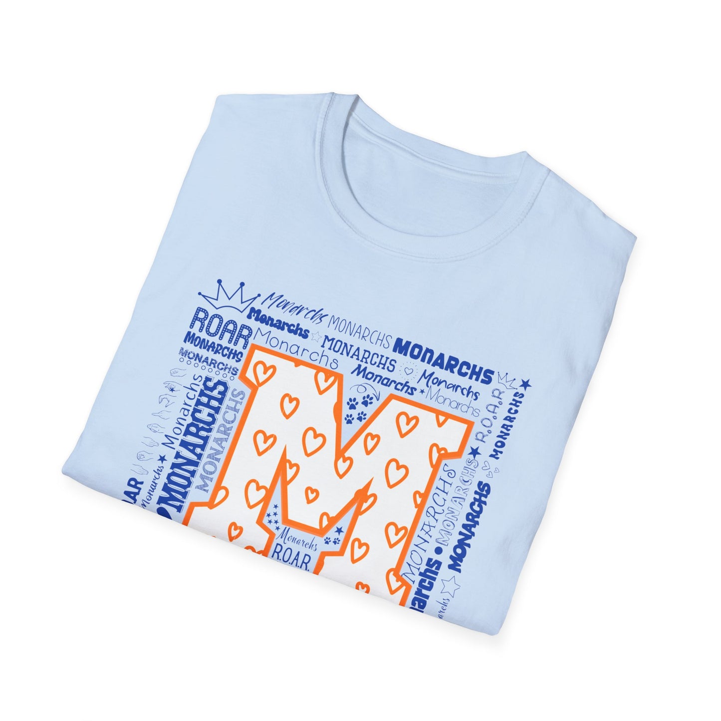 Orange Hearts M Monarch Unisex Softstyle T-Shirt - Perfect for School Spirit and Celebrations
