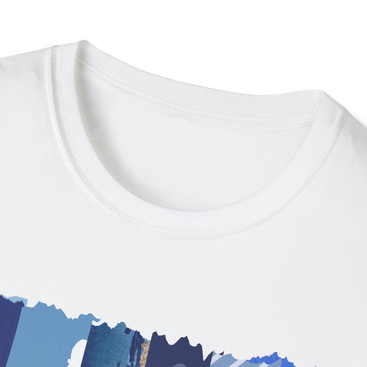 Monroe Blue Patchwork Unisex Softstyle T-Shirt - Perfect for Casual Wear & Gift Giving