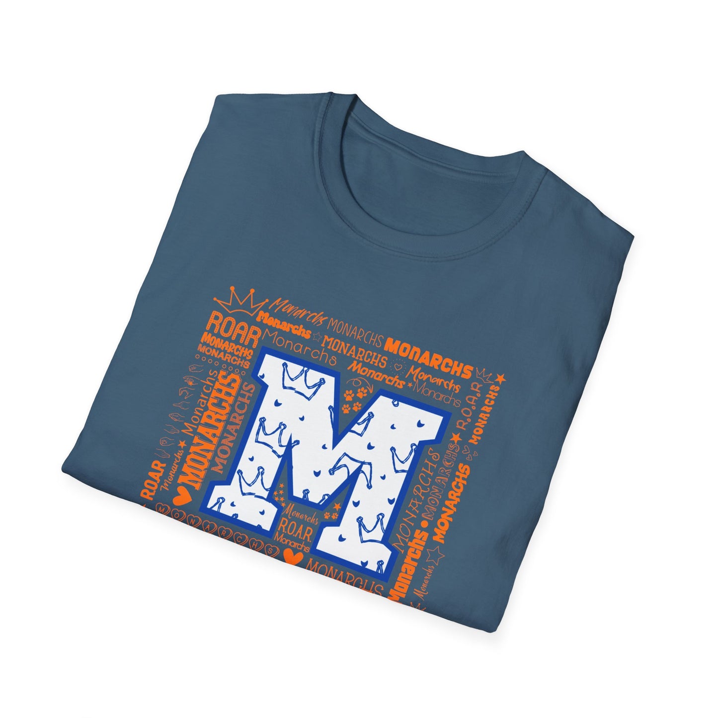 Blue M Crown Monarchs ROAR Unisex Softstyle T-Shirt - School Spirit Tee