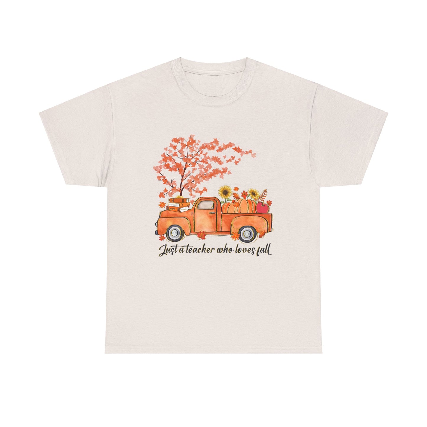 "Just a Teacher Who Loves Fall" Fall Teacher Unisex Heavy Cotton Tee - Perfect for Autumn Celebrations