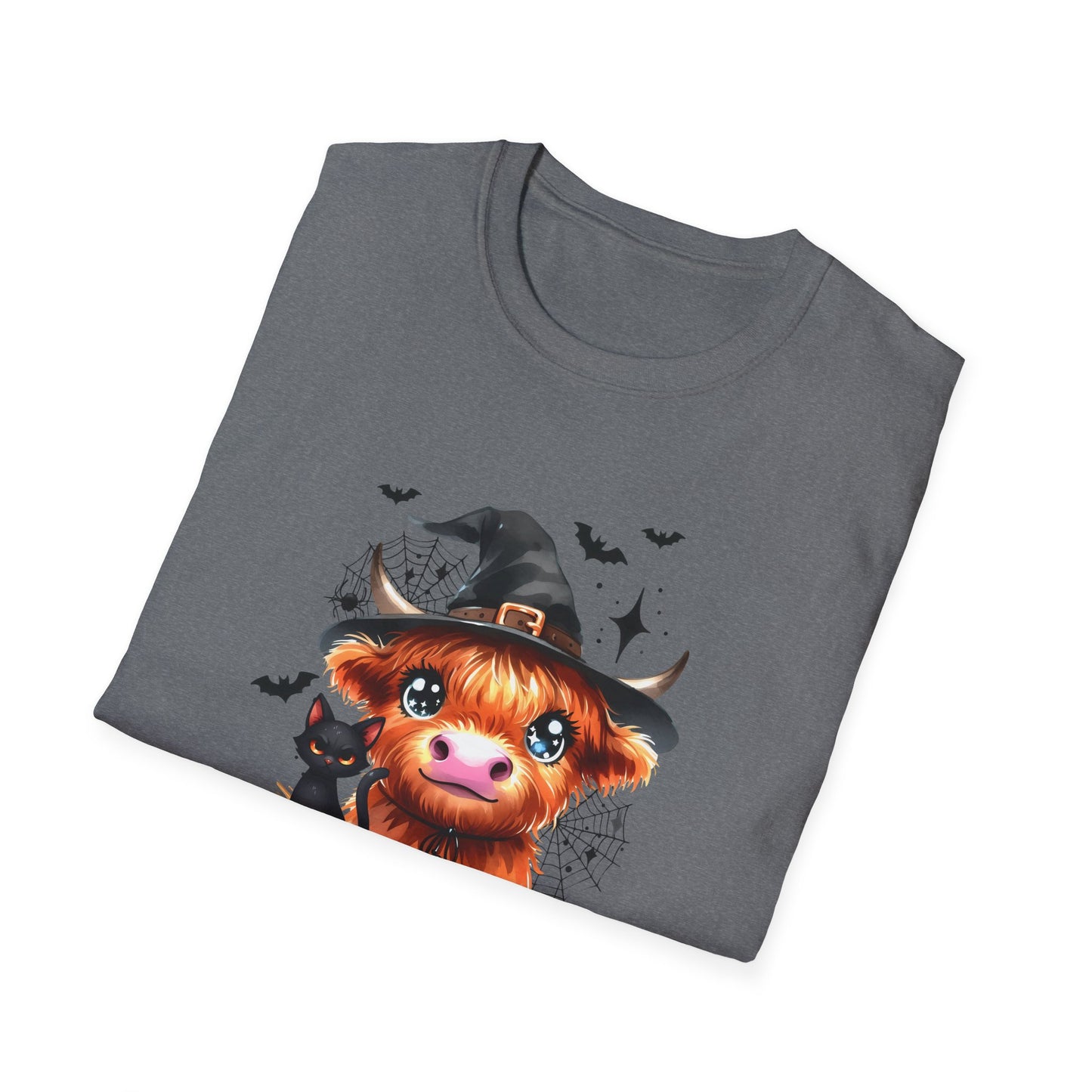 Halloween Cow Graphic T-Shirt - "We're Out at Midnight" - Unisex Softstyle Tee