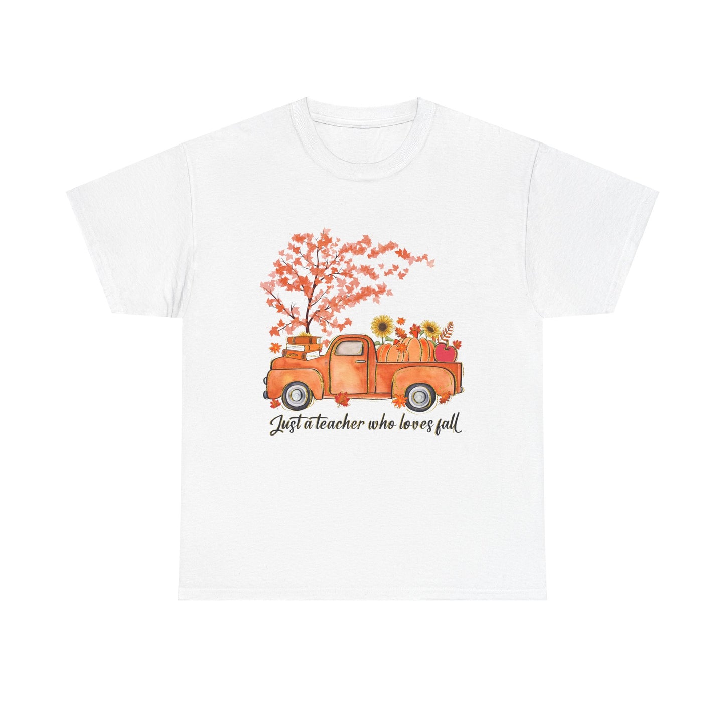 "Just a Teacher Who Loves Fall" Fall Teacher Unisex Heavy Cotton Tee - Perfect for Autumn Celebrations