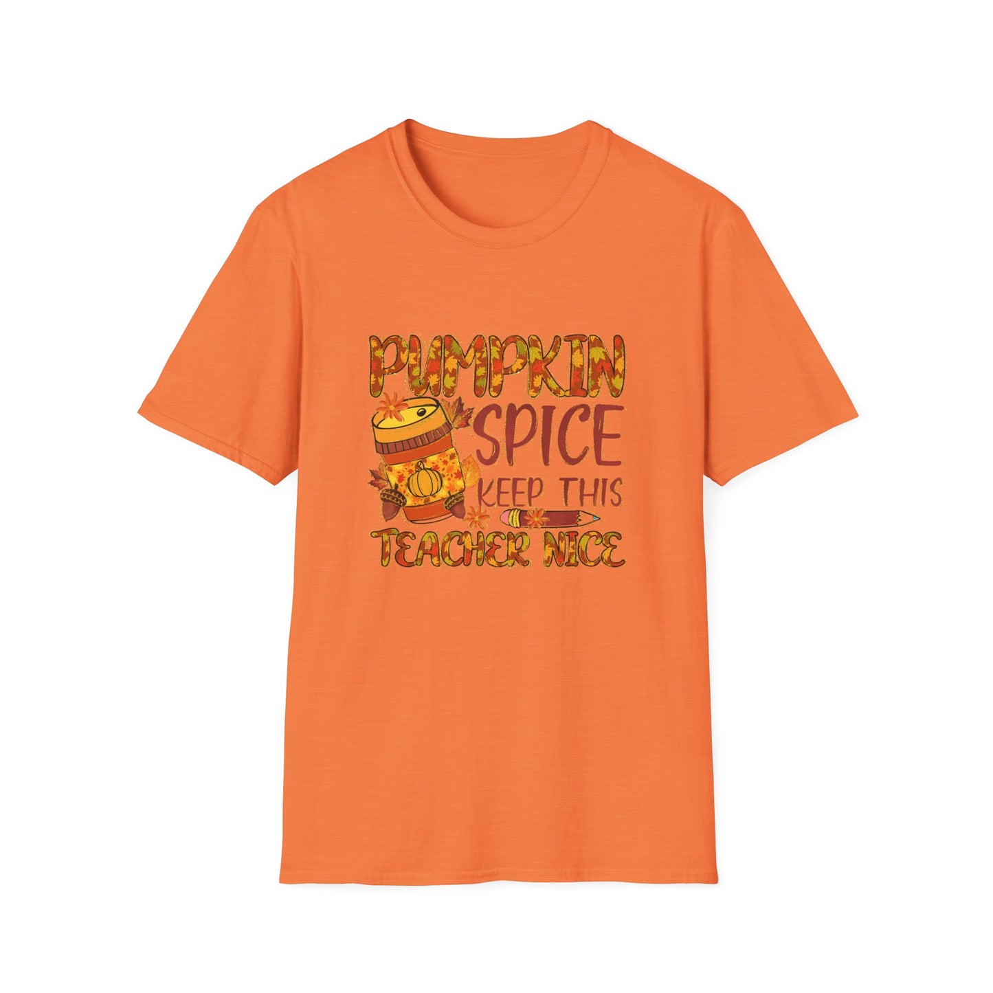 "Pumpkin Spice Keeps this Teacher Nice" Fall Teacher Unisex Softstyle T-Shirt