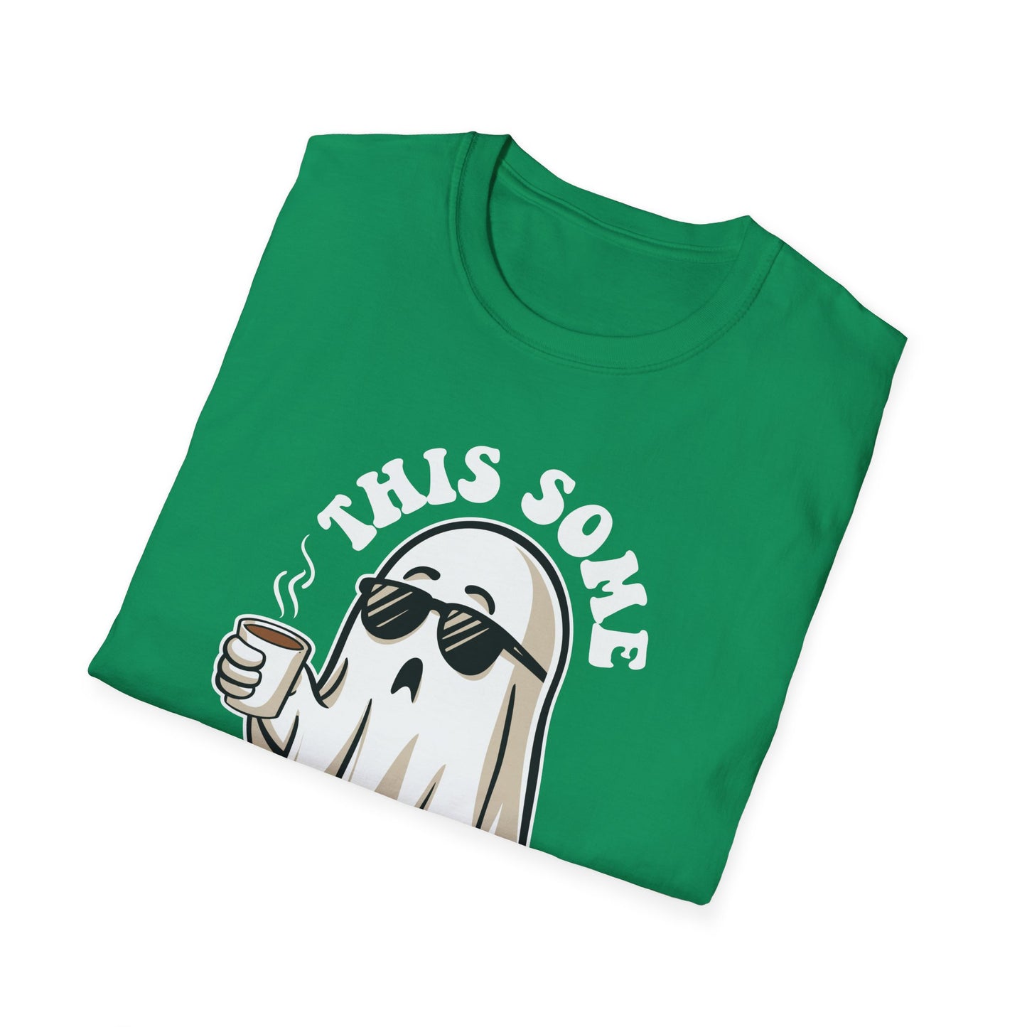 Cool Ghost Sipping Coffee Halloween "Boo Sheet" Unisex Softstyle T-Shirt