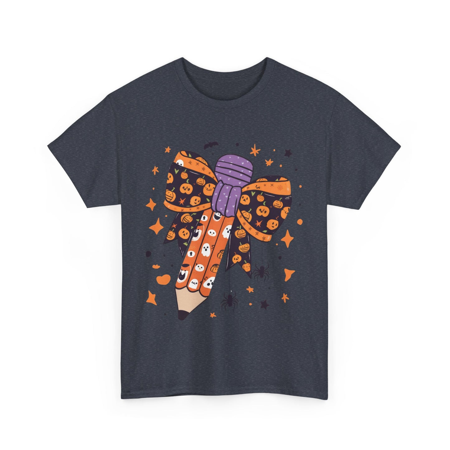 Halloween Pencil Bow School Teacher Unisex Heavy Cotton Tee