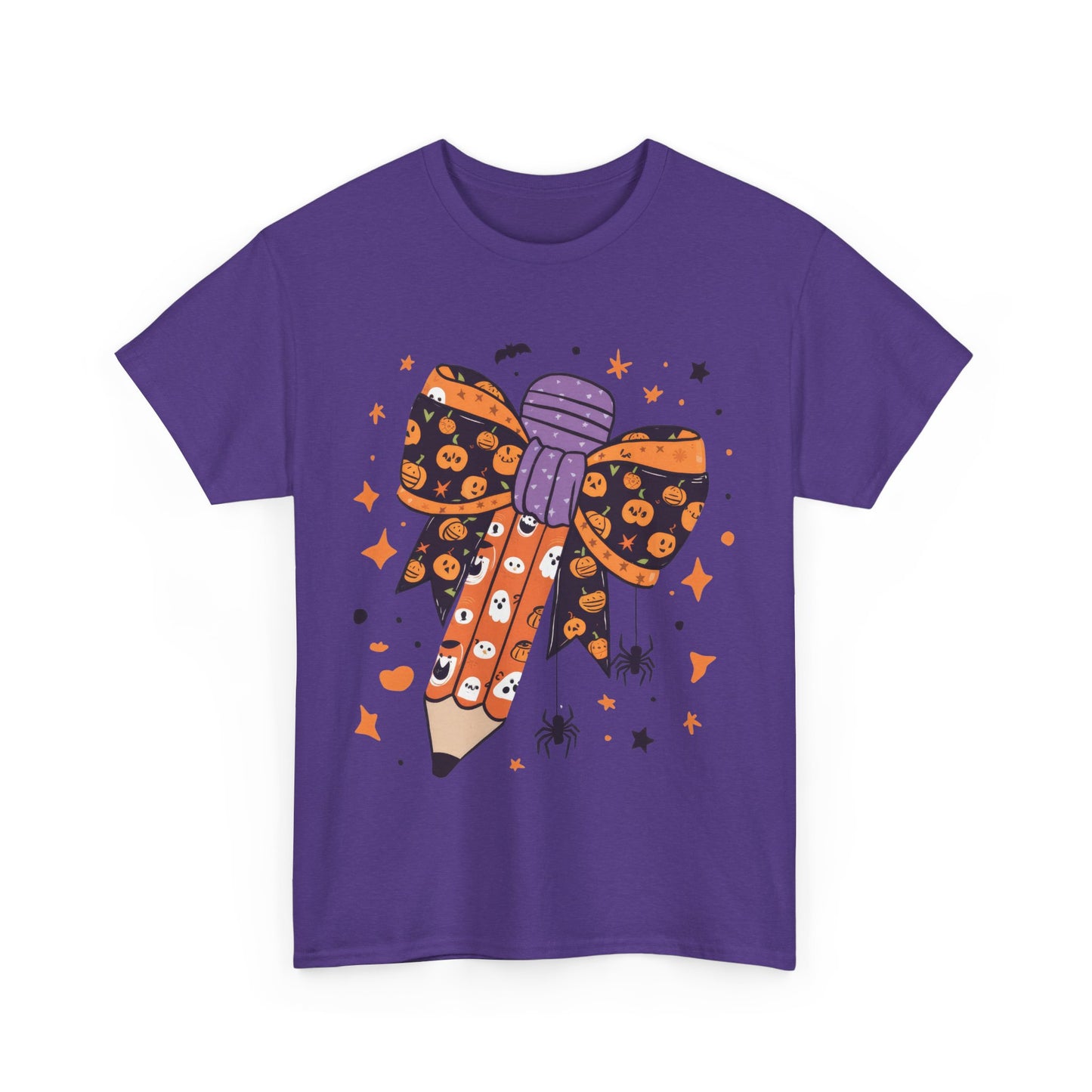 Halloween Pencil Bow School Teacher Unisex Heavy Cotton Tee