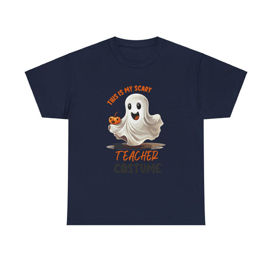Funny Ghost Teacher Costume Tee | Unisex Heavy Cotton Shirt for School Teacher