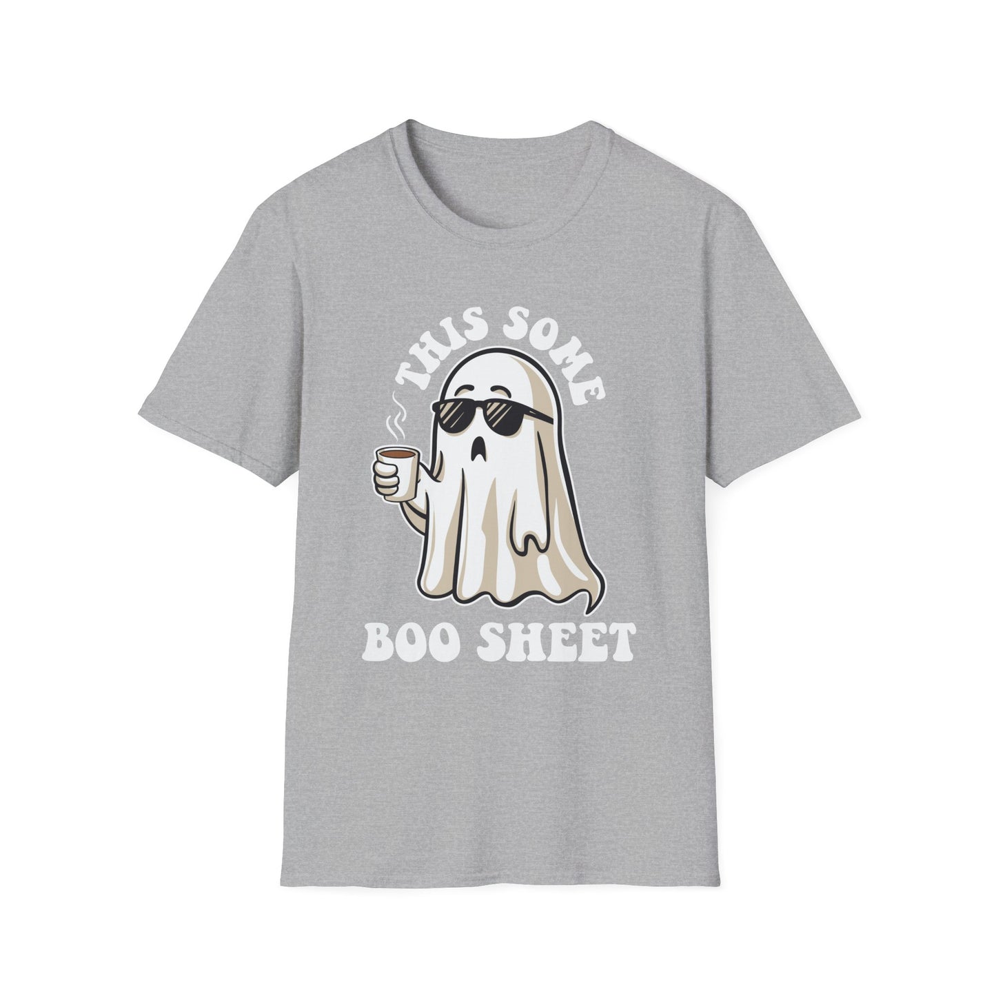 Cool Ghost Sipping Coffee Halloween "Boo Sheet" Unisex Softstyle T-Shirt