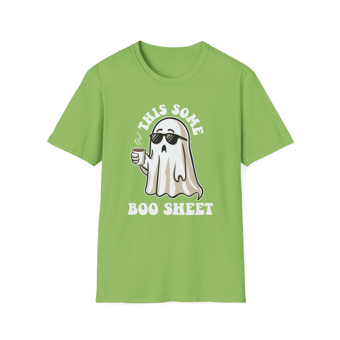 Cool Ghost Sipping Coffee Halloween "Boo Sheet" Unisex Softstyle T-Shirt