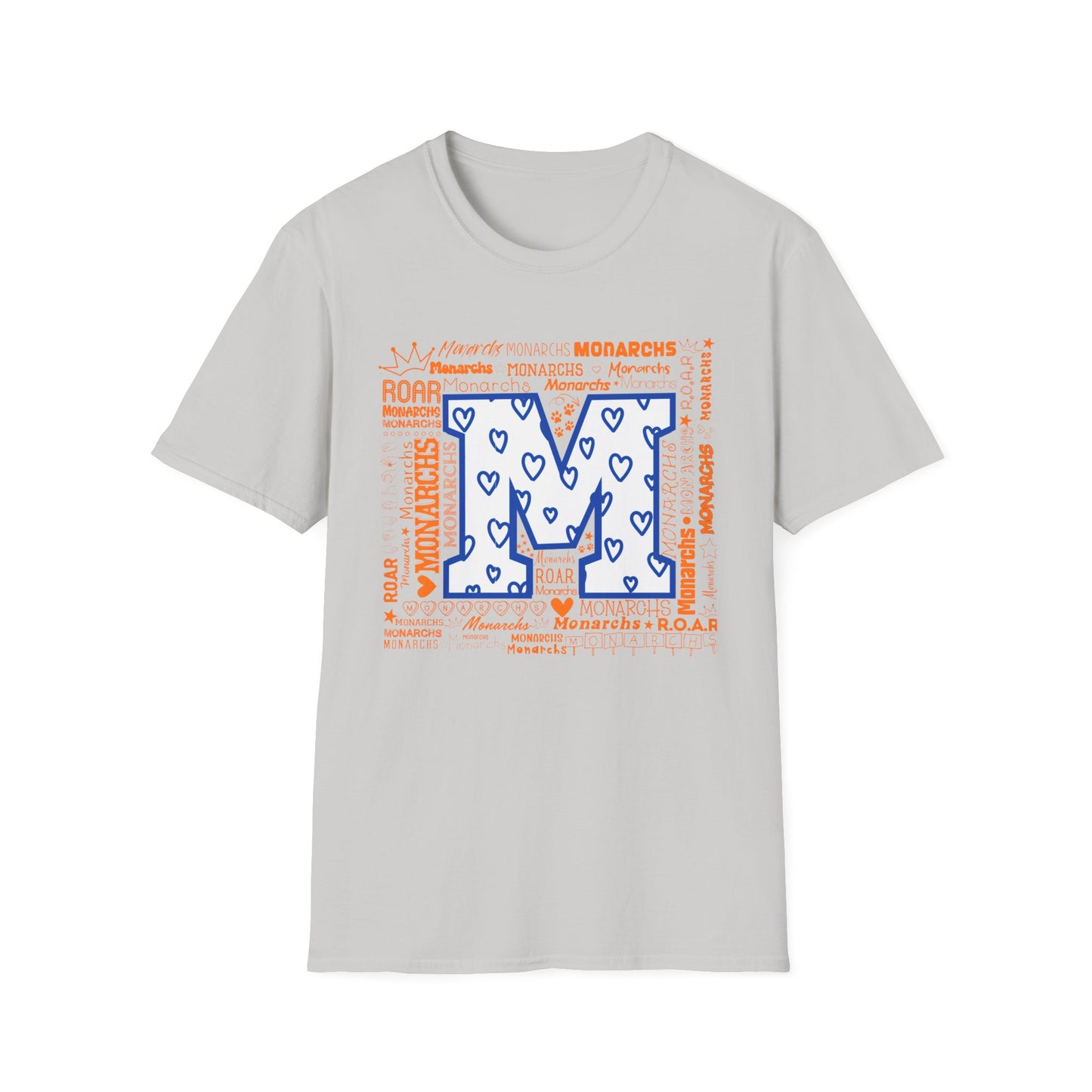 Blue Hearts M Monarch Unisex Softstyle T-Shirt - Monarchs ROAR Graphic Tee