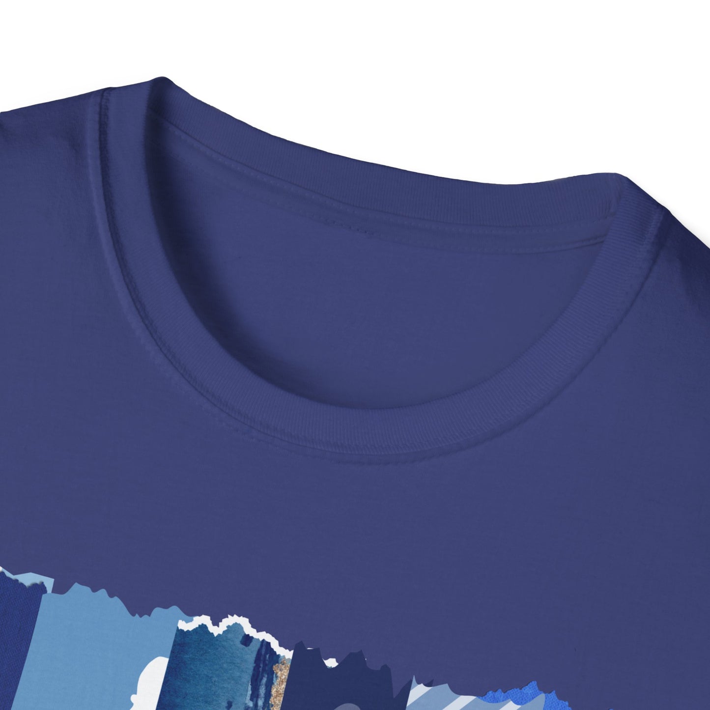 Monroe Blue Patchwork Unisex Softstyle T-Shirt - Perfect for Casual Wear & Gift Giving