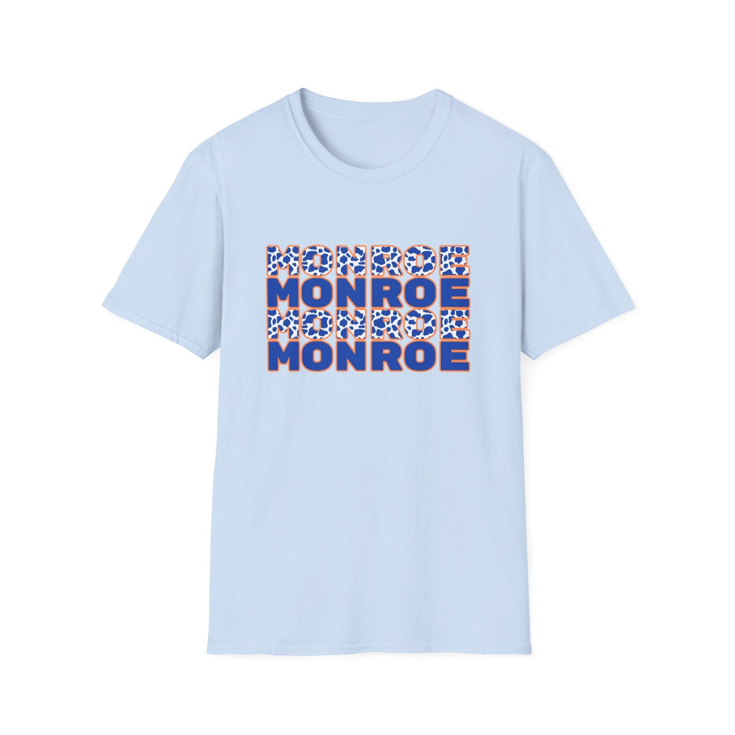 Monroe Graphic Blue Cow Print Unisex Softstyle T-Shirt - Casual Everyday Wear