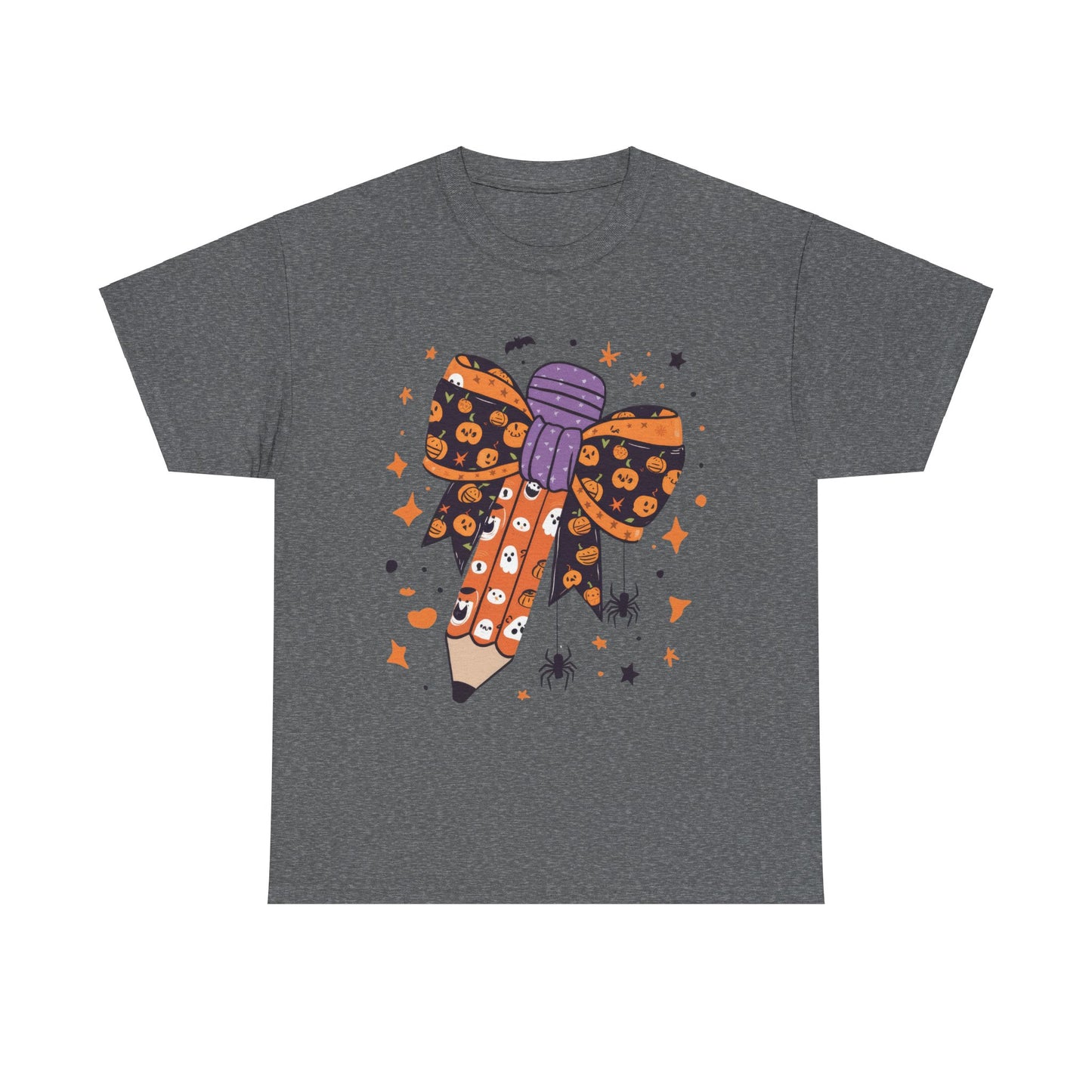 Halloween Pencil Bow School Teacher Unisex Heavy Cotton Tee