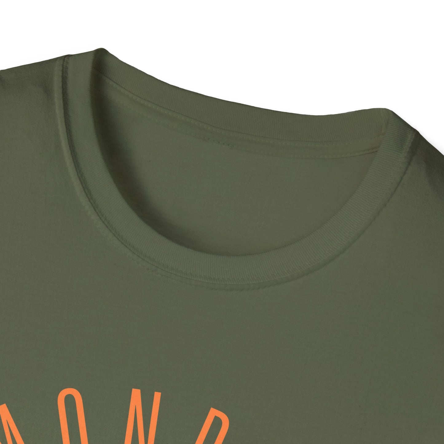 Monroe Monarchs (Orange Lettering) with Cute Grinning Lion Adult Unisex Softstyle T-Shirt