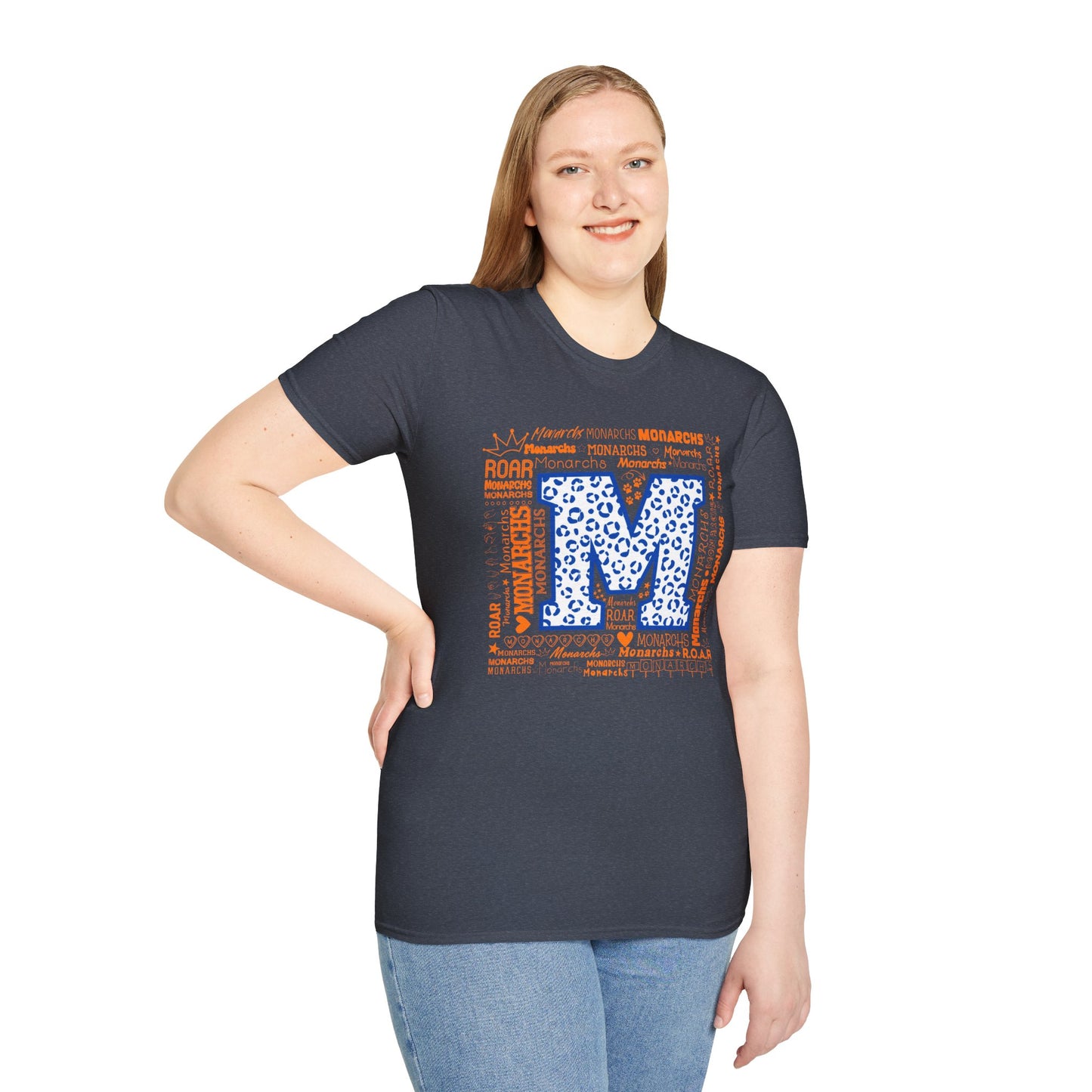 Blue Leopard M Monarchs Roar Unisex Softstyle T-Shirt - Fun Leopard Print Design