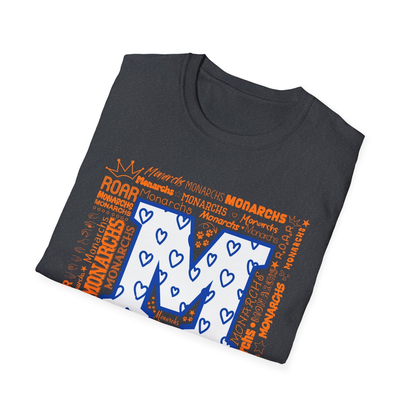 Blue Hearts M Monarch Unisex Softstyle T-Shirt - Monarchs ROAR Graphic Tee