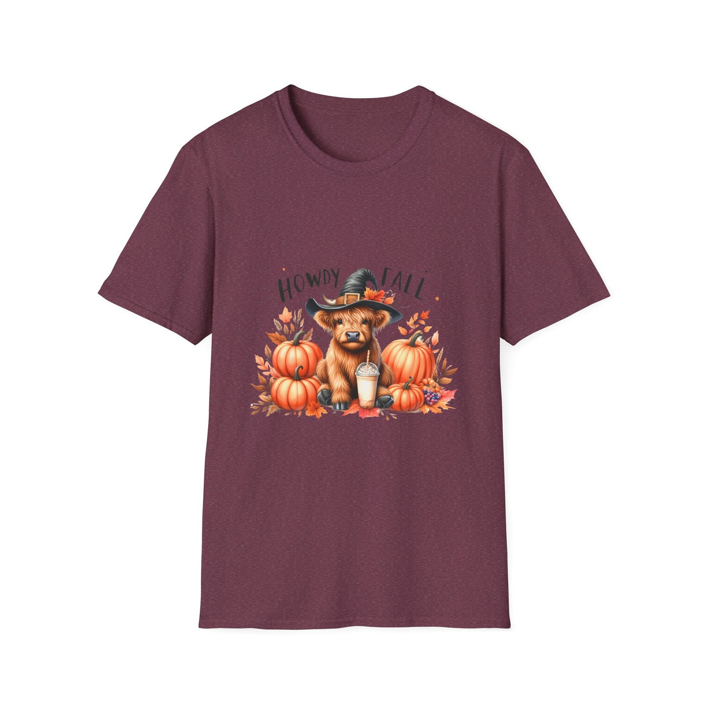 Halloween Cow with Latte Unisex Softstyle T-Shirt - "Howdy Fall" Design